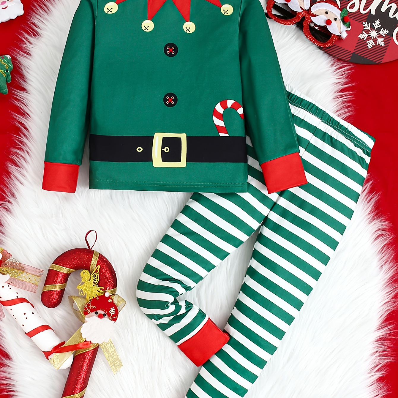 

Elf- Polyester Set For Kids - -pattern Long Sleeve Top Striped Pants, Regular For And Fall/ , For