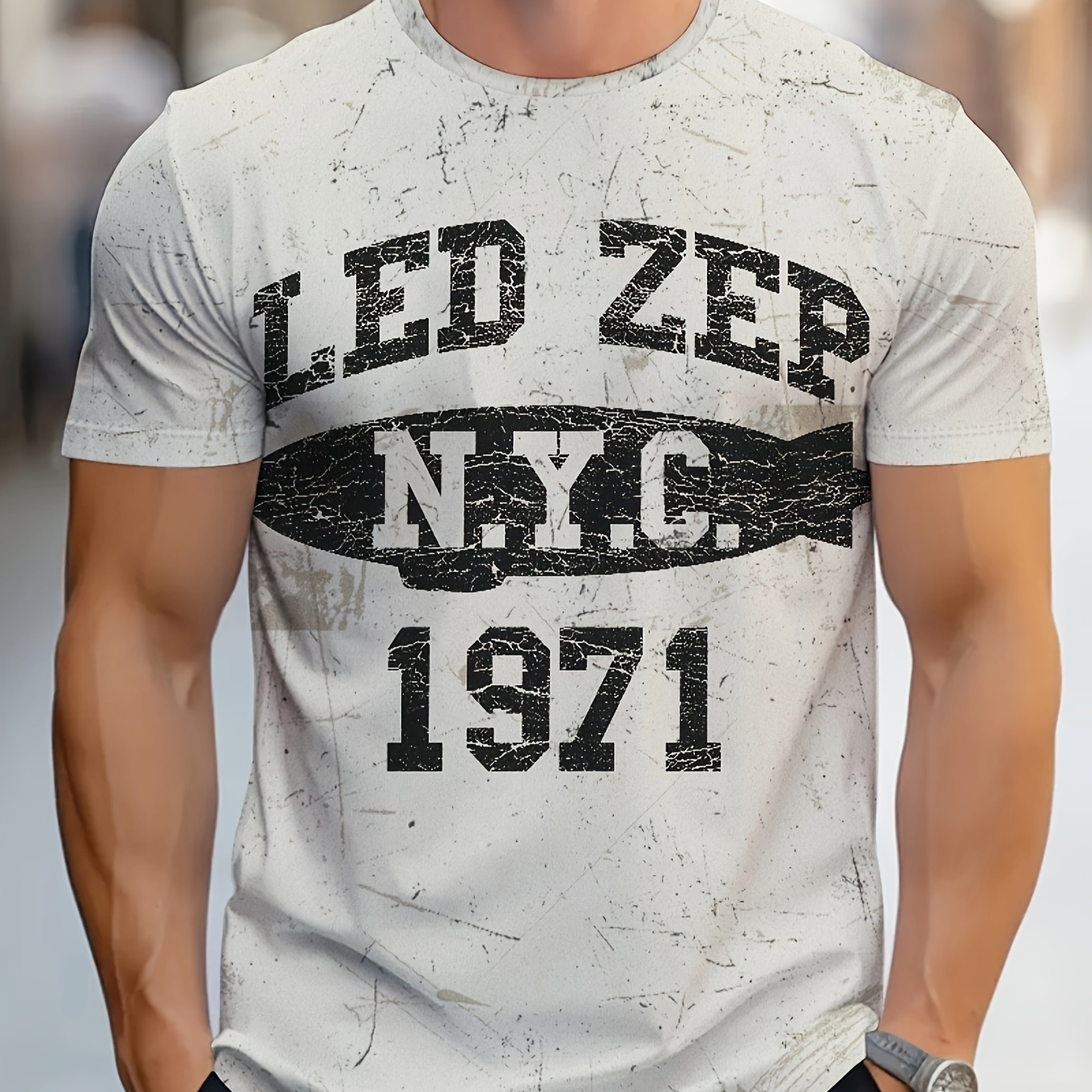 

Men's Led Zep N.y.c. 1971 Graphic Print T-shirt, Short Sleeve Crew Neck Tee, Men's Clothing For Summer Outdoor