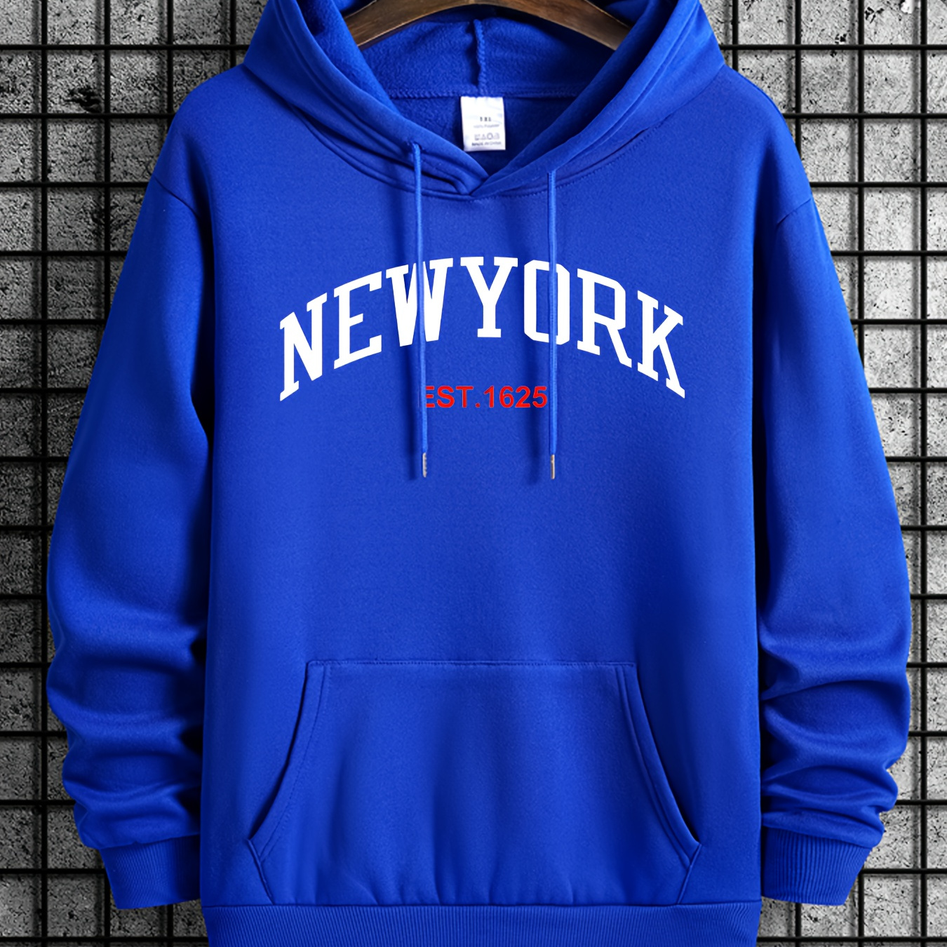 

Plus Size New York Men's Casual Pullover Hoodie With Drawstring, Regular Fit, Perfect For Autumn And Winter