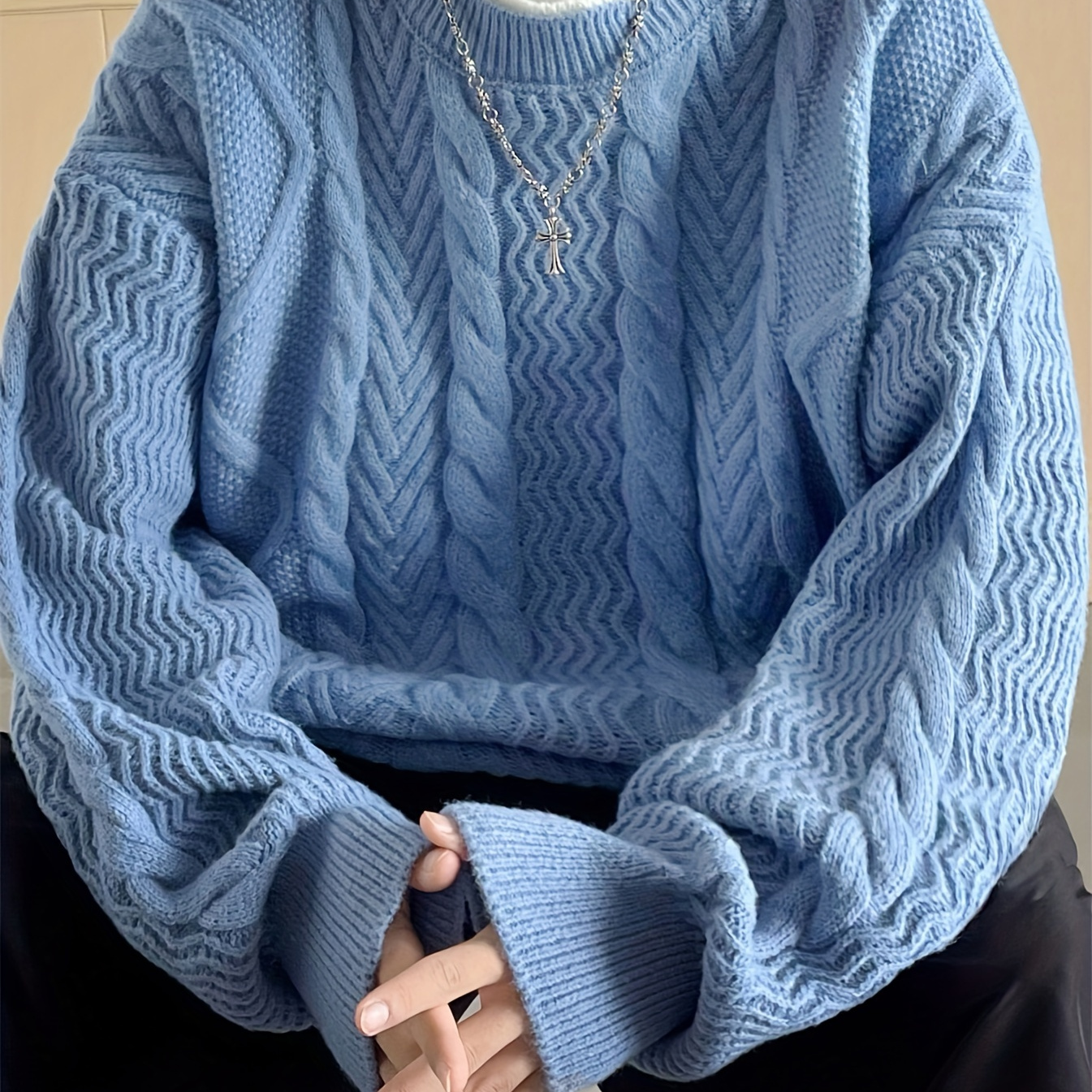 

Men' Knit Pullover Sweater - Casual Crew Neck, Long Sleeve, Solid Color, Fall/winter
