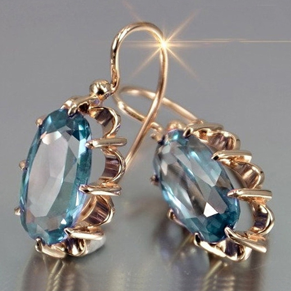 

18k Gold Plated Chic Bridal Wedding Dangle Earrings Oval Faux Gemstone Earrings Women's Jewelry Gifts