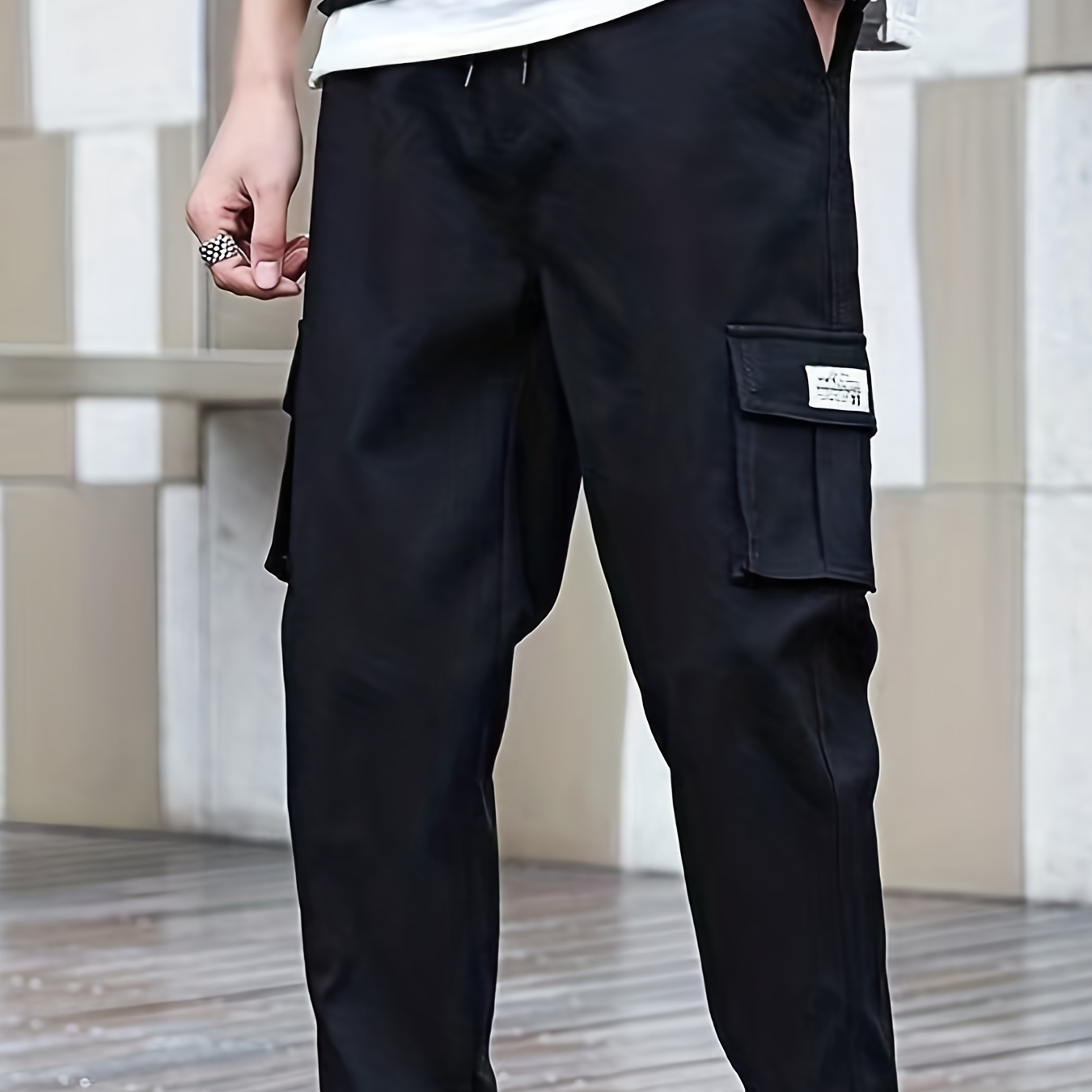 Cotton Trendy Solid Cargo Pants Men's Multi Flap Pocket - Temu