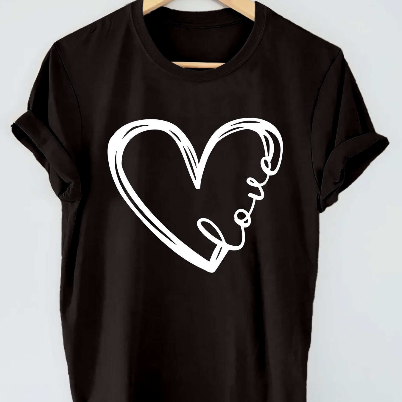 

Heart Print T-shirt, Short Sleeve Crew Neck Casual Top For Summer & Spring, Women's Clothing