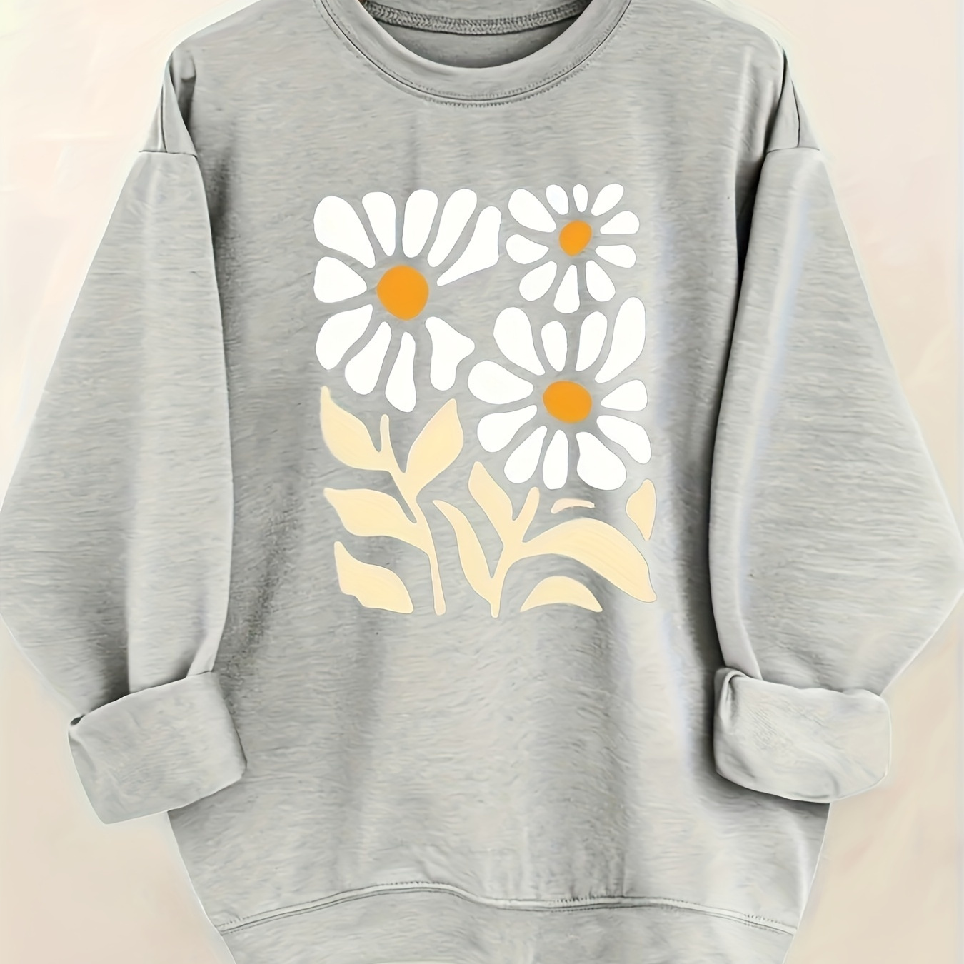 

Floral Pattern - Printed Crew Neck Hoodie - Casual Fun - Everyday Wear - Women's Wear