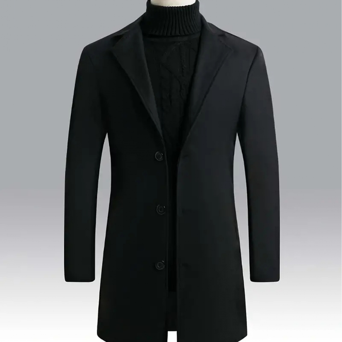 

2025 Spring And Autumn Men's Elegant Mid-length Coat, Casual And , Single-breasted Polyester, Suitable For Autumn/winter , Loose Fit