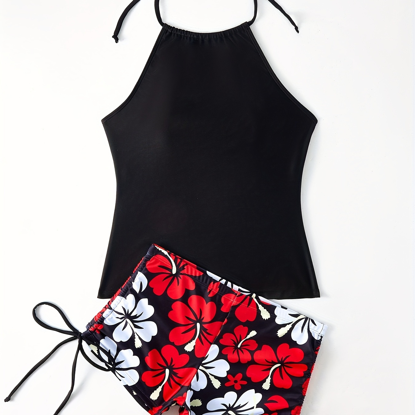 

Women's Fashion Halter Neck Tankini Set, Floral Print, Vacay Style, Two-piece Swimsuit, Beachwear
