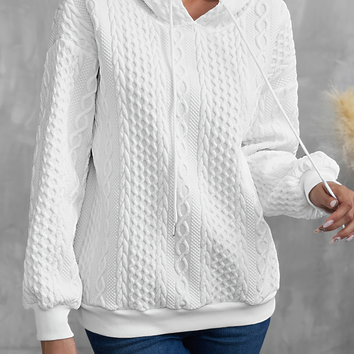 

Textured Drawstring Hoodies, Casual Long Sleeve Versatile Sweatshirt, Women's Clothing