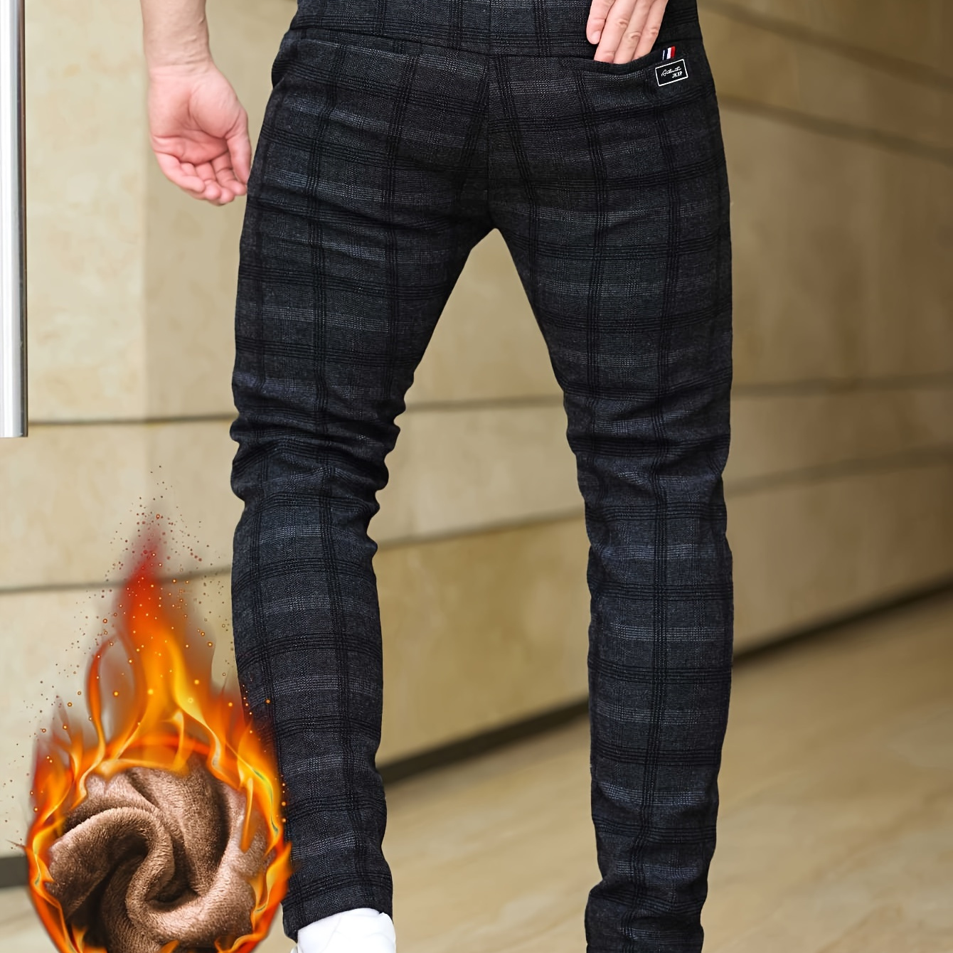 

Checkered Graphic Fleece Pants , -fit Trousers For Fall