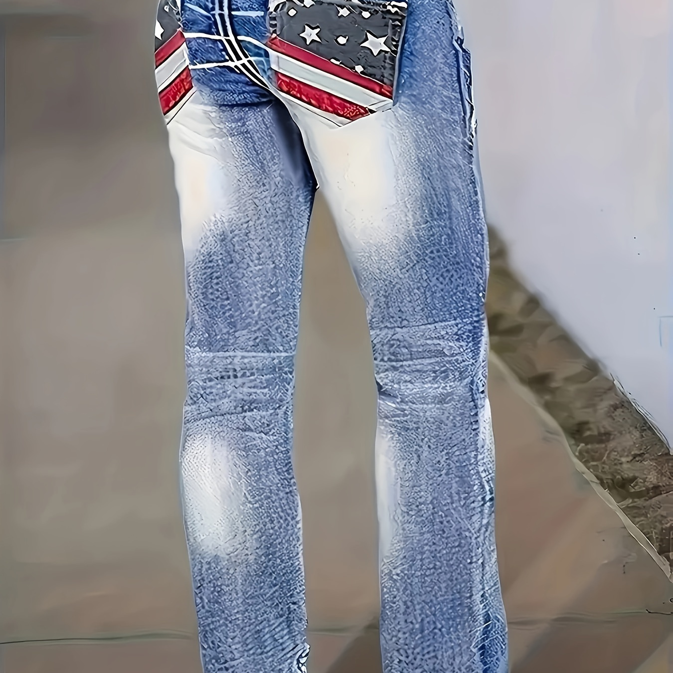 

Women's Fashion Patriotic American Flag Print Independence Day Outfit 4th Of July Straight-leg Denim Jeans, Casual Style, Versatile Blue Jean Pants For Everyday Wear - Perfect For Fall & Winter