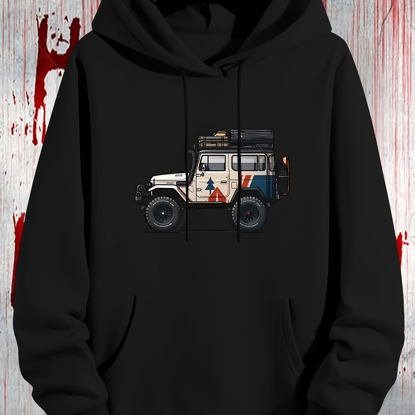 

Off-road Vehicle Print, Men's Hooded Sweatshirt With Drawstring, Featuring A Casual Sports Hoodie, Warm Men's Top With Front Kangaroo Pocket