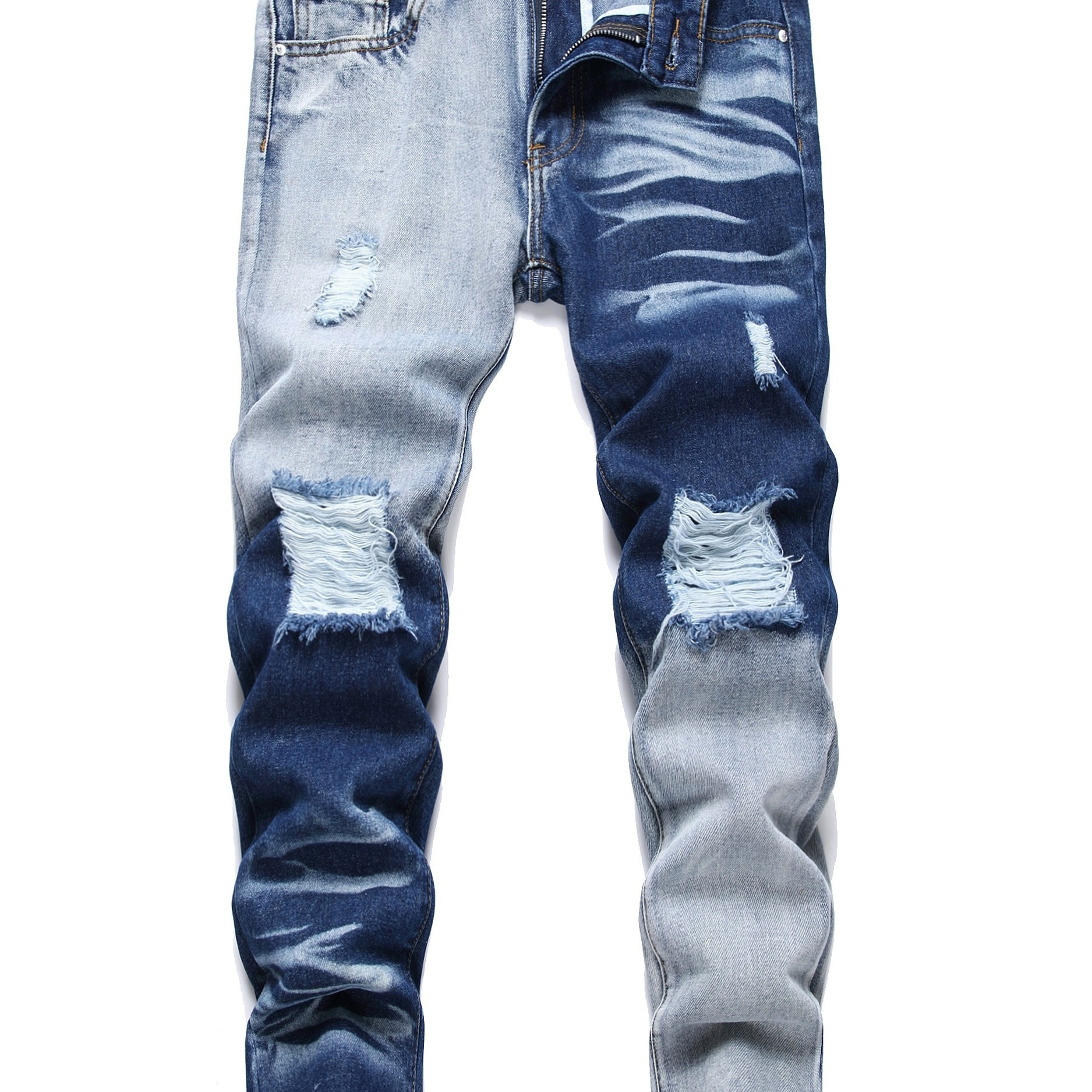 

Boys Color Block Ripped Jeans Skinny Slim Fit Washed Denim Long Pants, Kids Clothes Outdoor