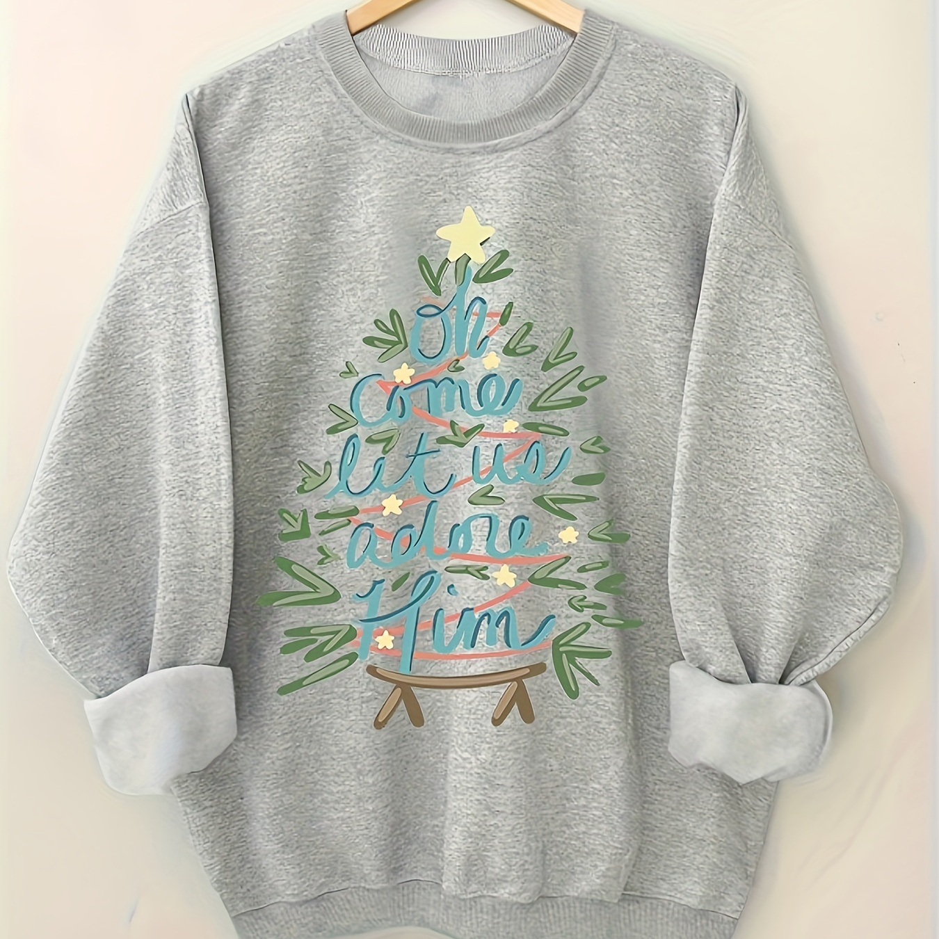 

Christmas Tree Sweatshirt, Crew Neck Casual Sweatshirt For Winter & Fall, Women's Clothing