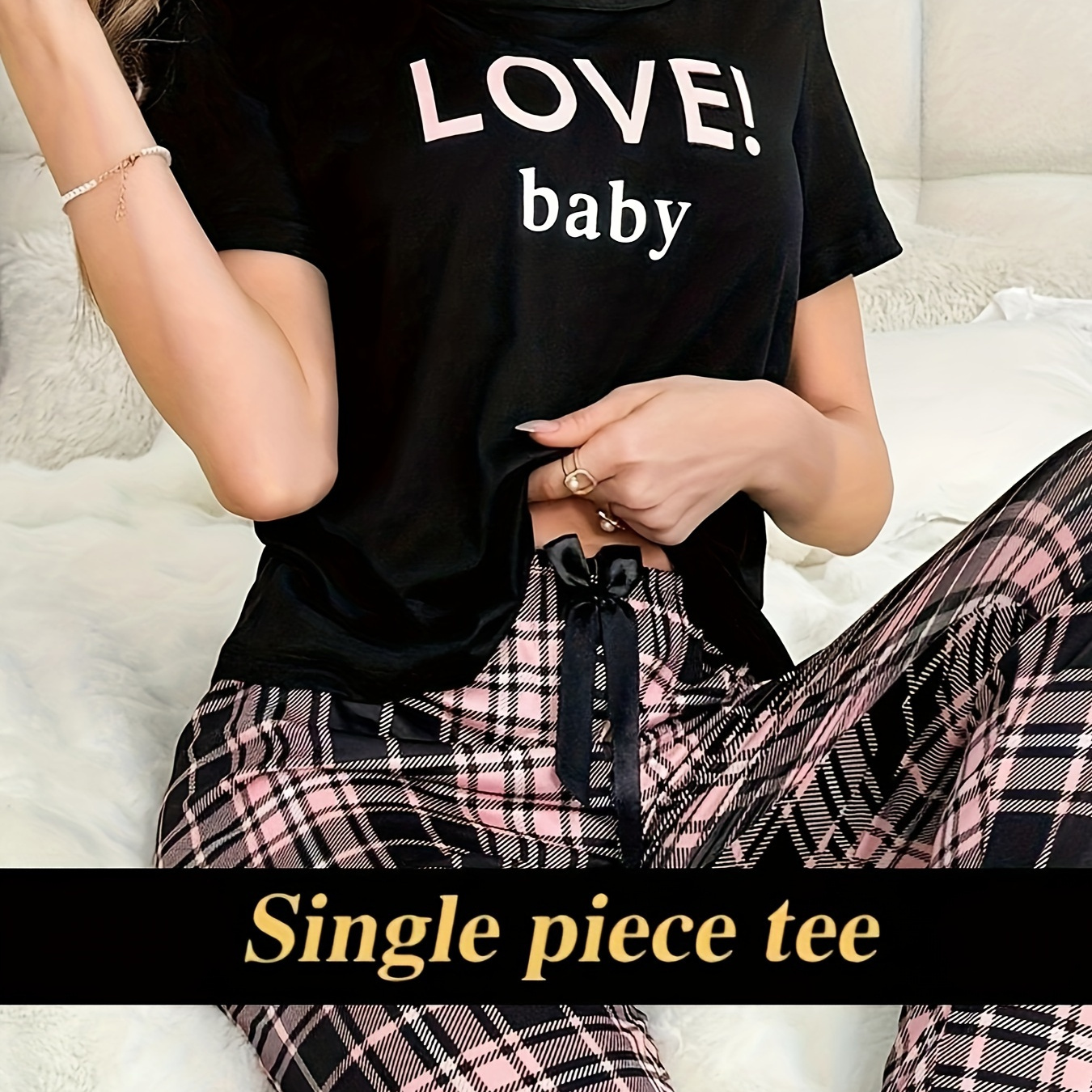 

Casual Letter Print Pajama Tops, Short Sleeve Round Neck T-shirt, Women's Sleepwear & Loungewear