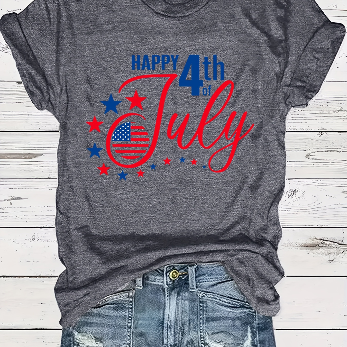 

Plus Size 4th Of July Print T-shirt, Casual Short Sleeve Crew Neck Top For Spring & Summer, Women's Plus Size Clothing