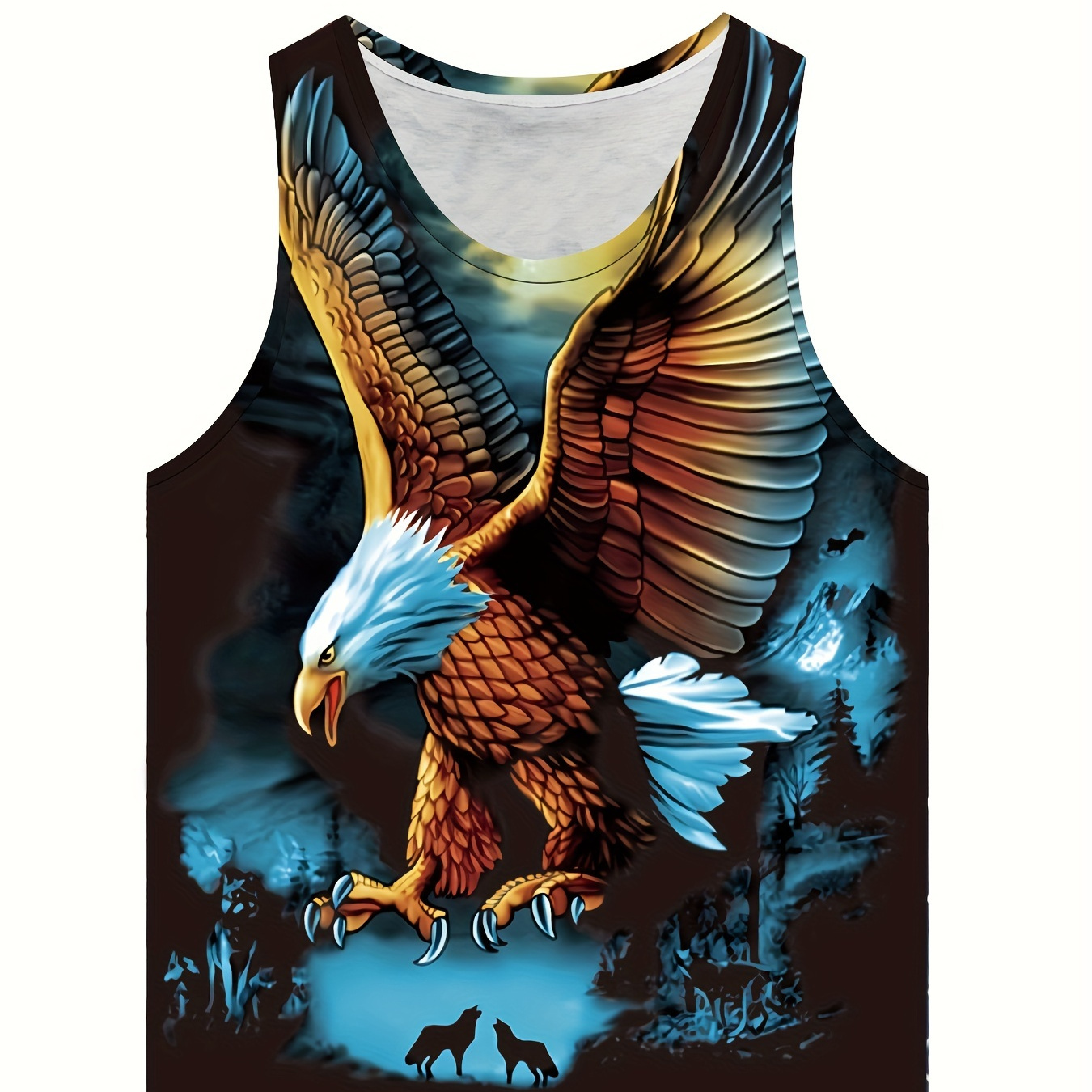 

Plus Size Summer Breathable Sleeveless Tank Top For Men - Hawk Design, Casual Streetwear