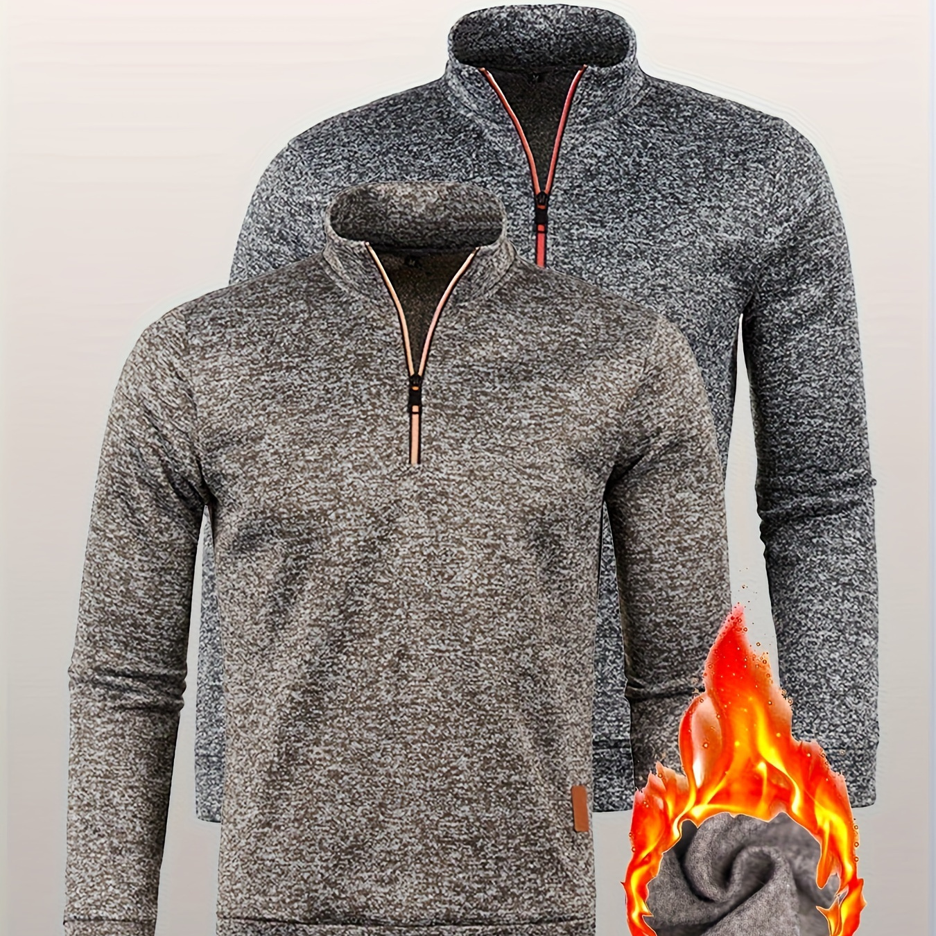 

2-pack Men's Thermal Pullover Hoodies, Solid Color Half-zip Sweatshirts, Casual Polyester Knit Long Sleeve Tops For Outdoor & Hiking, Regular Fit With Collar