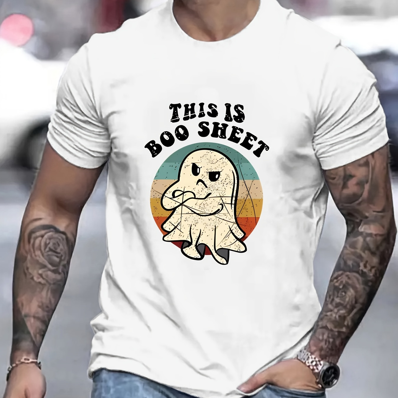 

Boo Sheet Print T Shirt, Tees For Men, Casual Short Sleeve T-shirt For Summer