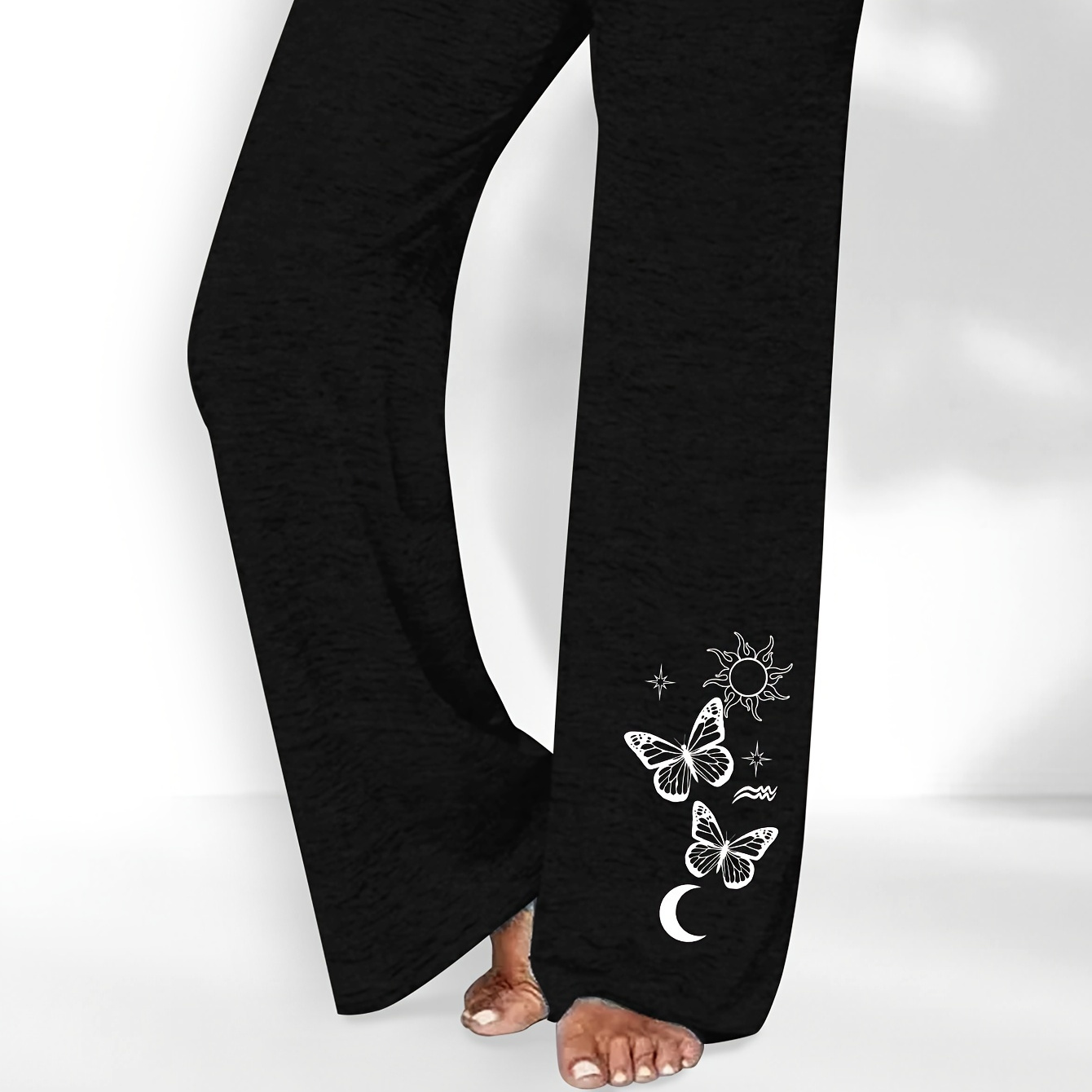 

Pantalon imprimé papillon à taille élastique, pantalon décontracté à jambes larges et confortable pour le printemps et l'automne, vêtements pour femmes.