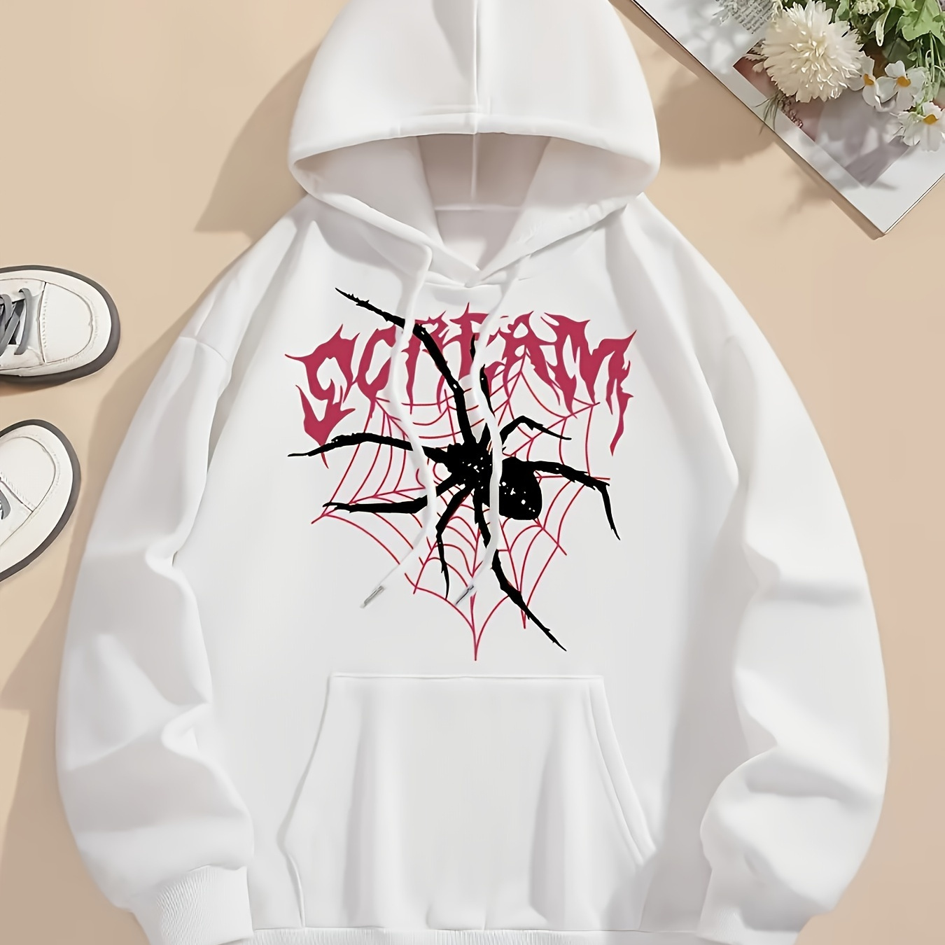 

Spider , Drawstring Hooded Sweatshirt For & Fall, Women's Clothing