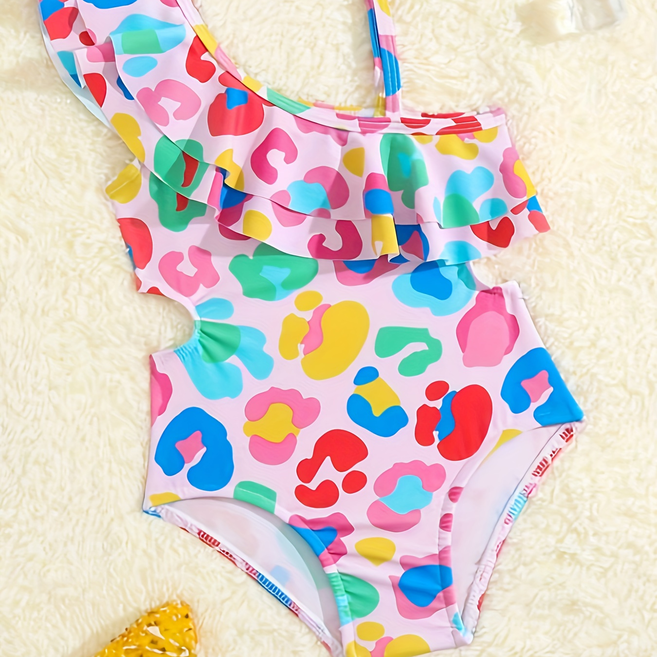 

Lovely & Sweet Leopard Print Ruffle Trim 1-piece Swimsuit For Girls Beach Vacation