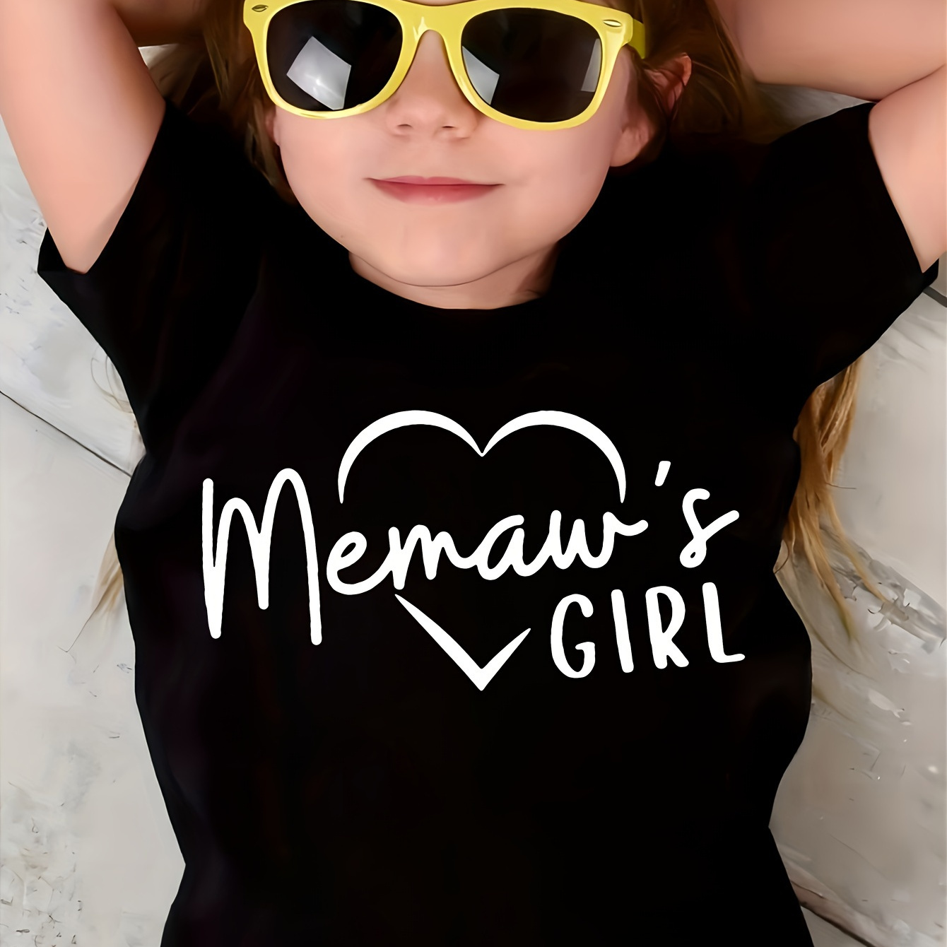 

Girls' "memaw's Girl" Print Short Sleeve T-shirt - Polycotton Blend, Casual Crew Neck, Slight Stretch, Regular Fit Knit Top For Ages 12 And Under - Summer Tees