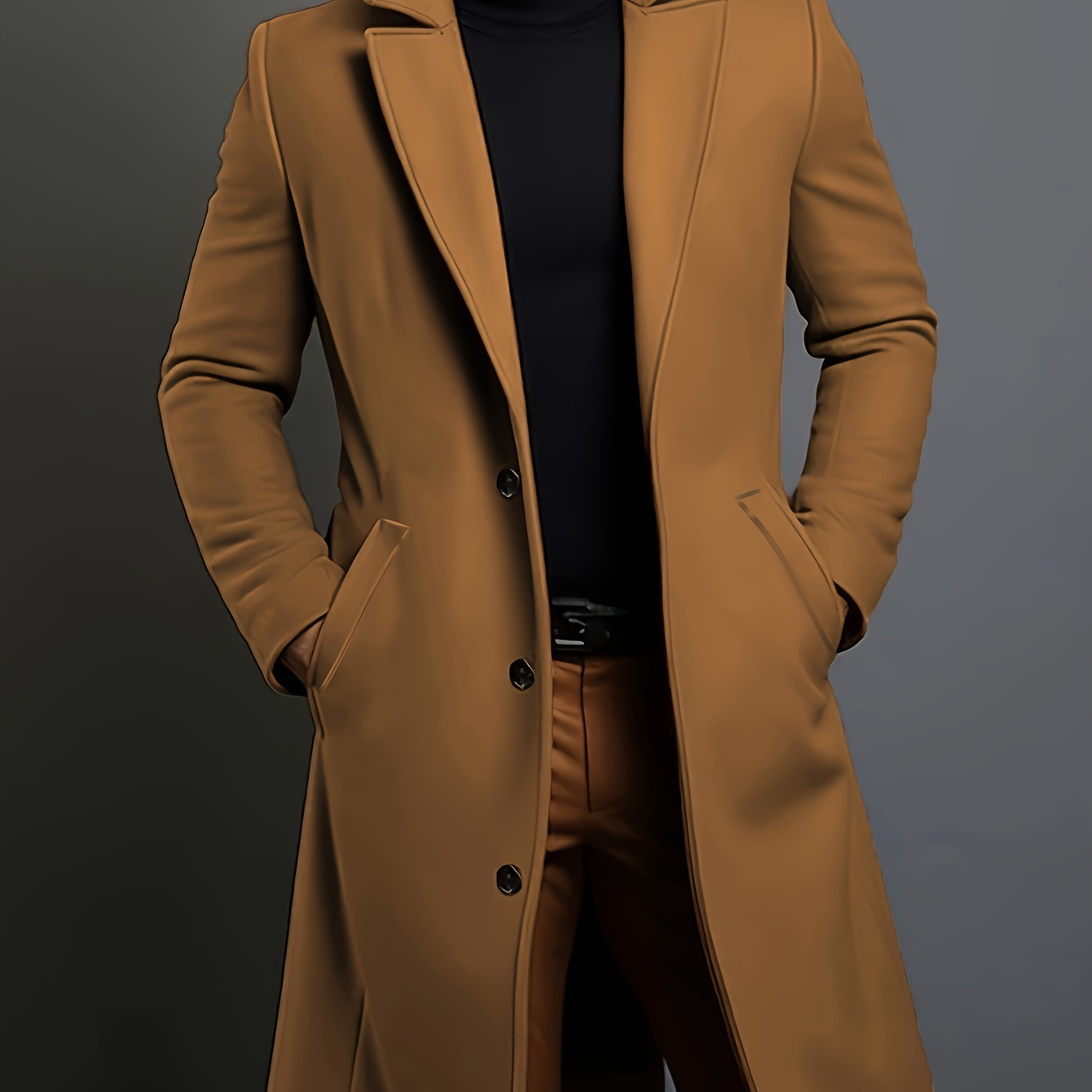 

Solid Color Polyester Long Sleeve Coat With Notch Lapel And Welt , , Non-stretch Fabric, Button Detail, Regular Fit For Daily Commuting Business Fall/