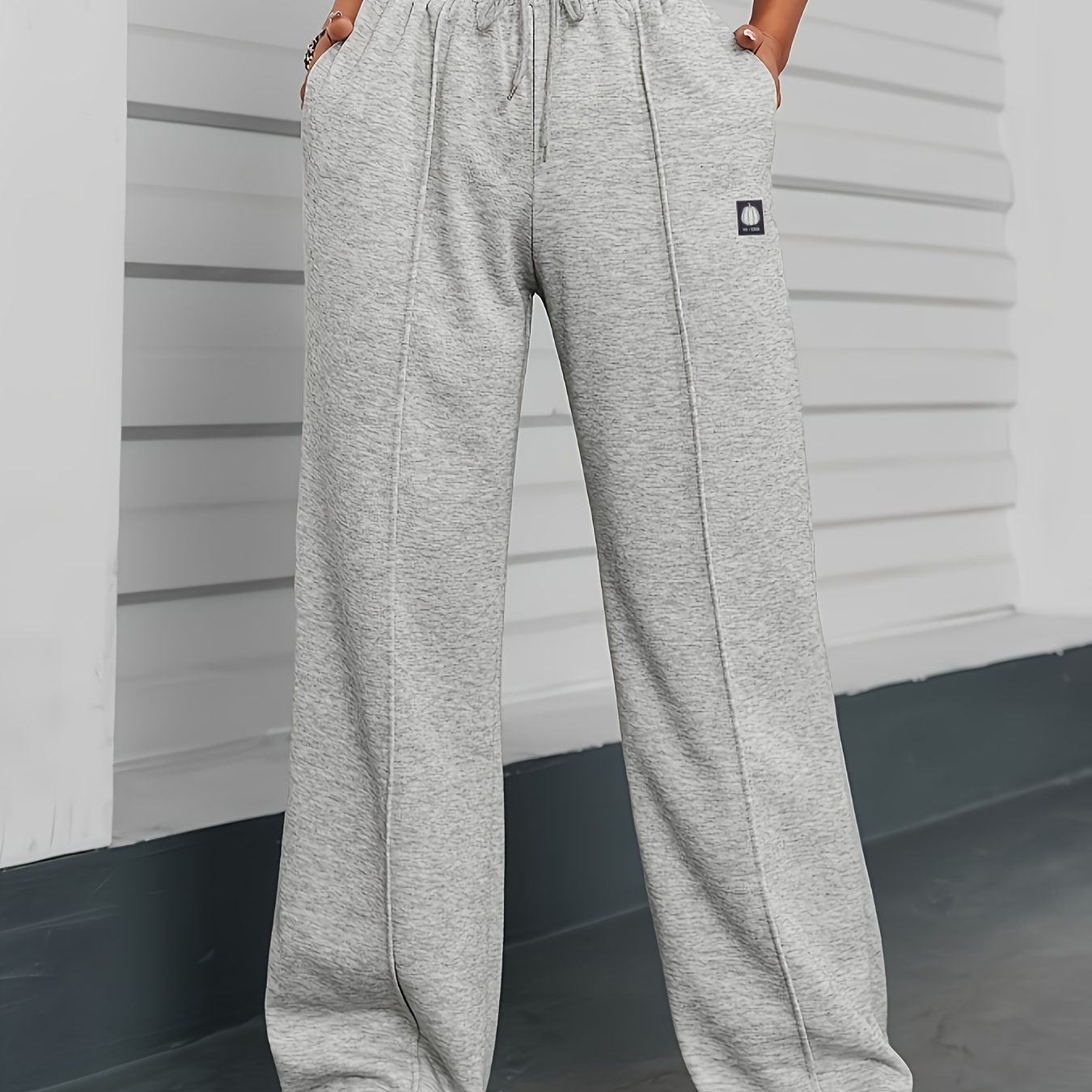 

Relaxed Gray Jogger Pants With No Waistband - Long, Wide-leg Design, Ribbed Cuffs, And Drawstring Closure For Casual