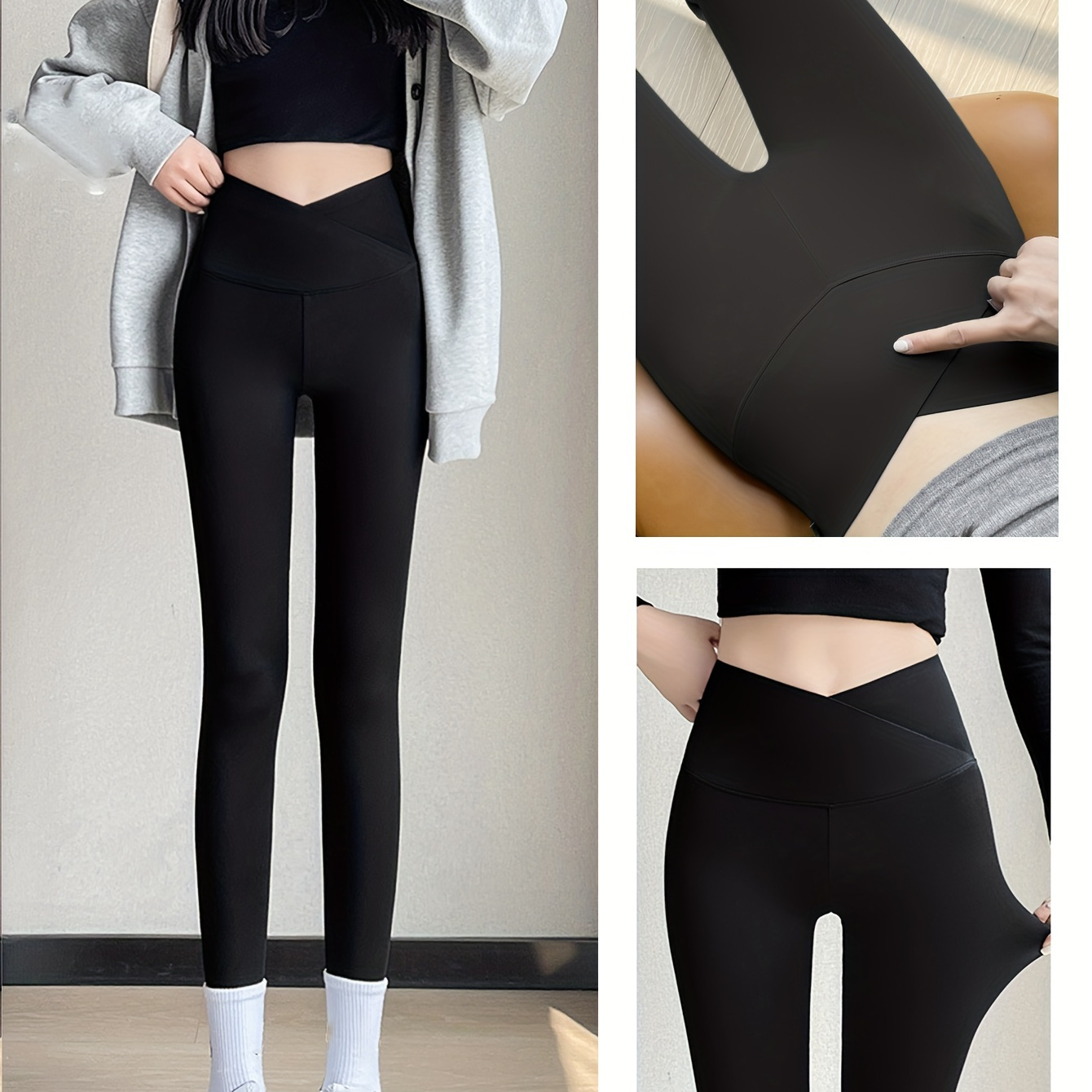 

Women's High Waist Tummy Control Cropped Yoga Pants, Polyester 89.5% Elastane 10.5% Slim Straight Leggings, Sports Style Knit Fabric, All Season Stretchy Base Layer Shark Pants