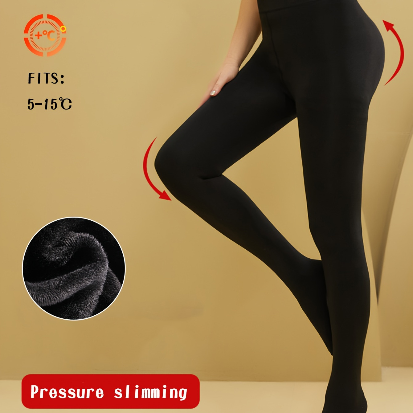 

Fleece-lined High-waist Leggings For Women - Solid Color Polyester Knit Fabric For Fall/winter , Pressure Slimming Design, Adult Full-length Footed Tights