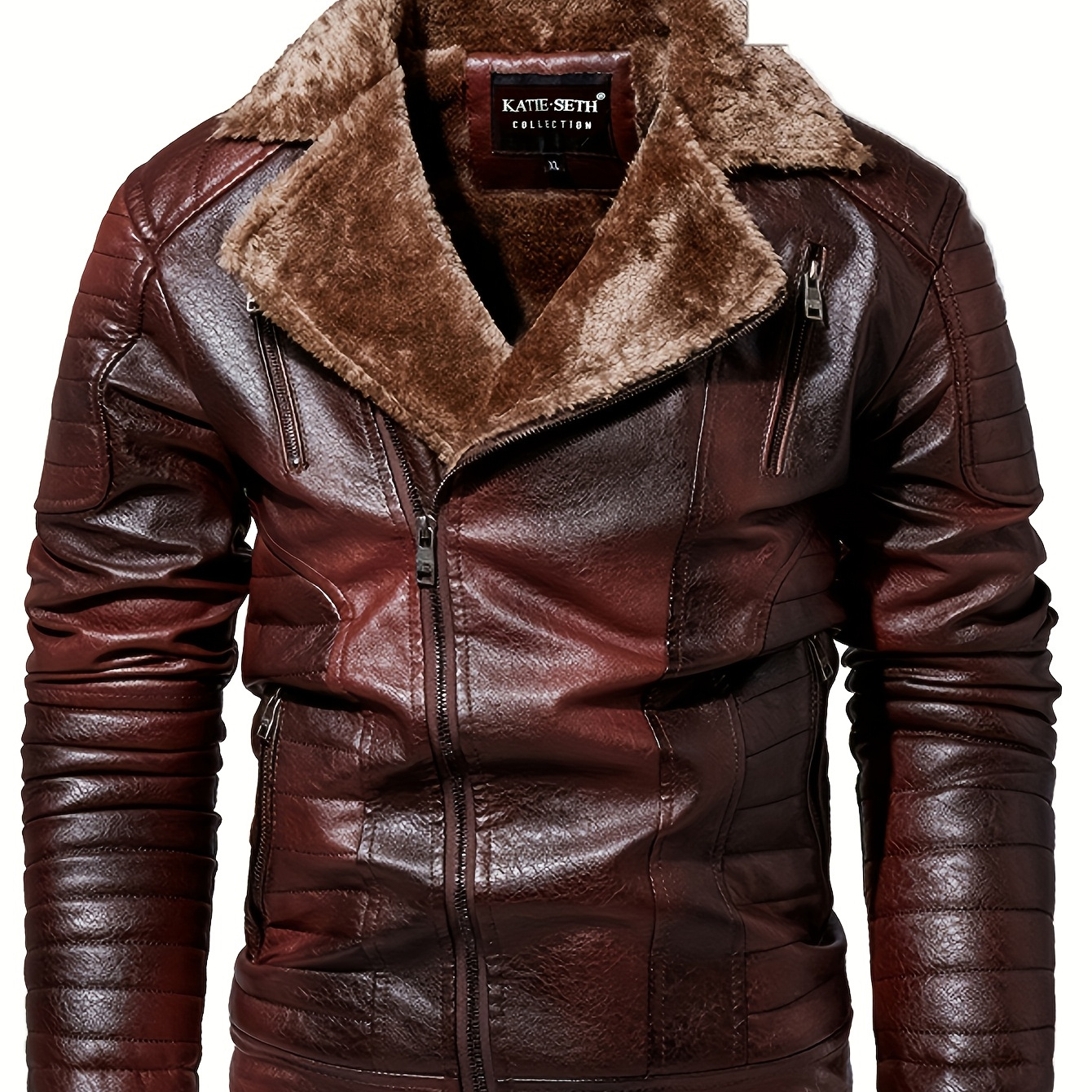 

Men's Casual Leather Jacket, Autumn/winter, Regular Fit Solid Zip Coat With Pocket Detail