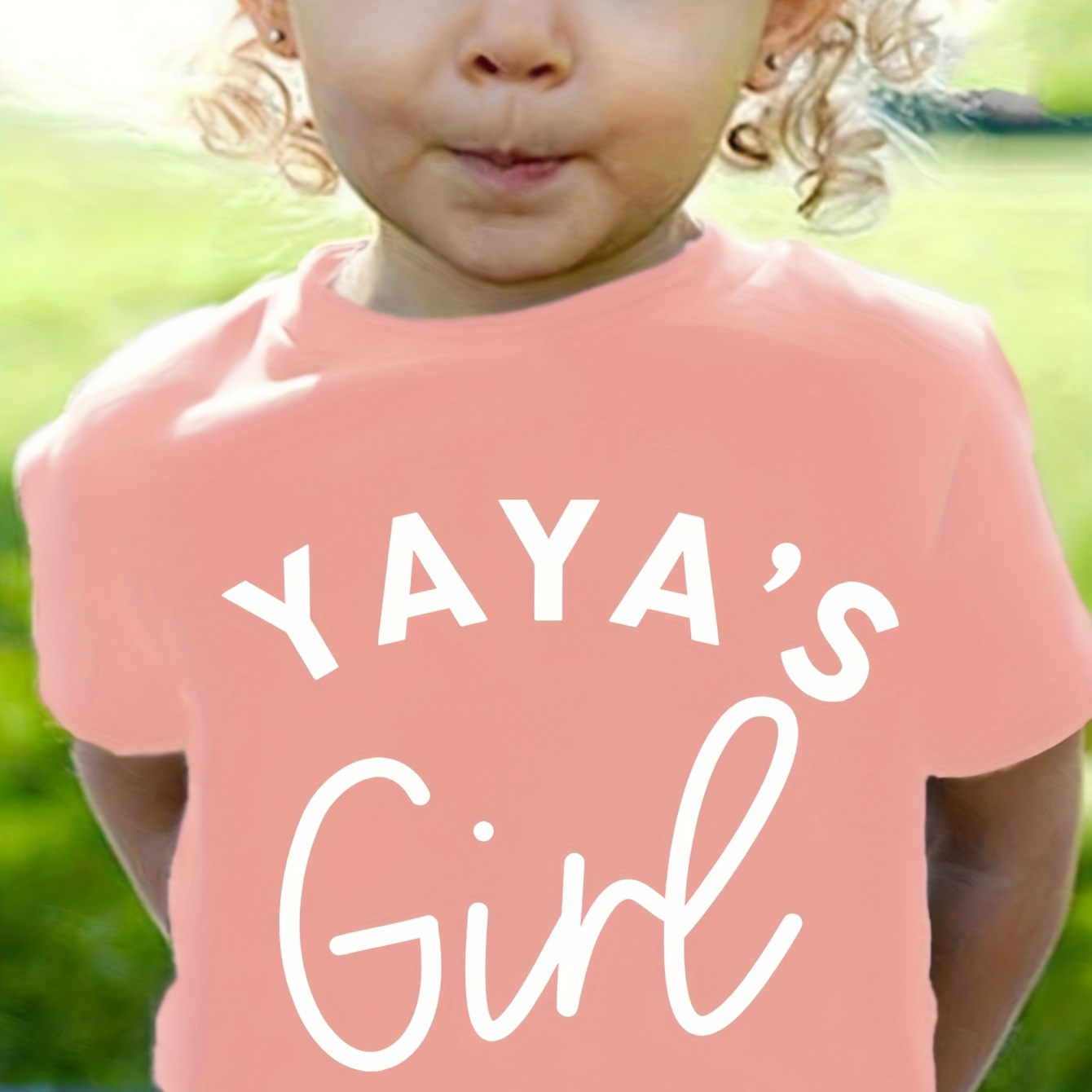 

yaya's Girl" Letter Print Creative T-shirts, Soft & Elastic Comfy Crew Neck Short Sleeve Tee, Girls' Summer Tops