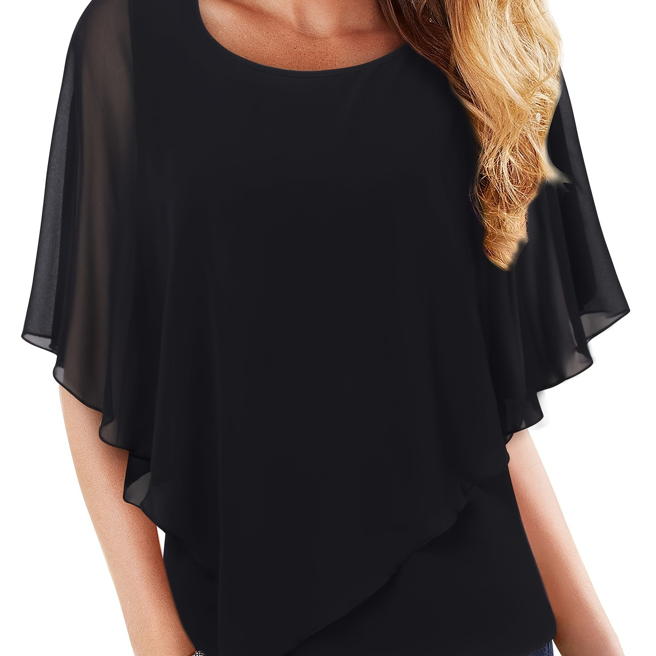 

Plus Size Solid Batwing Sleeve Top, Casual Crew Neck Top, Women's Plus Size clothing