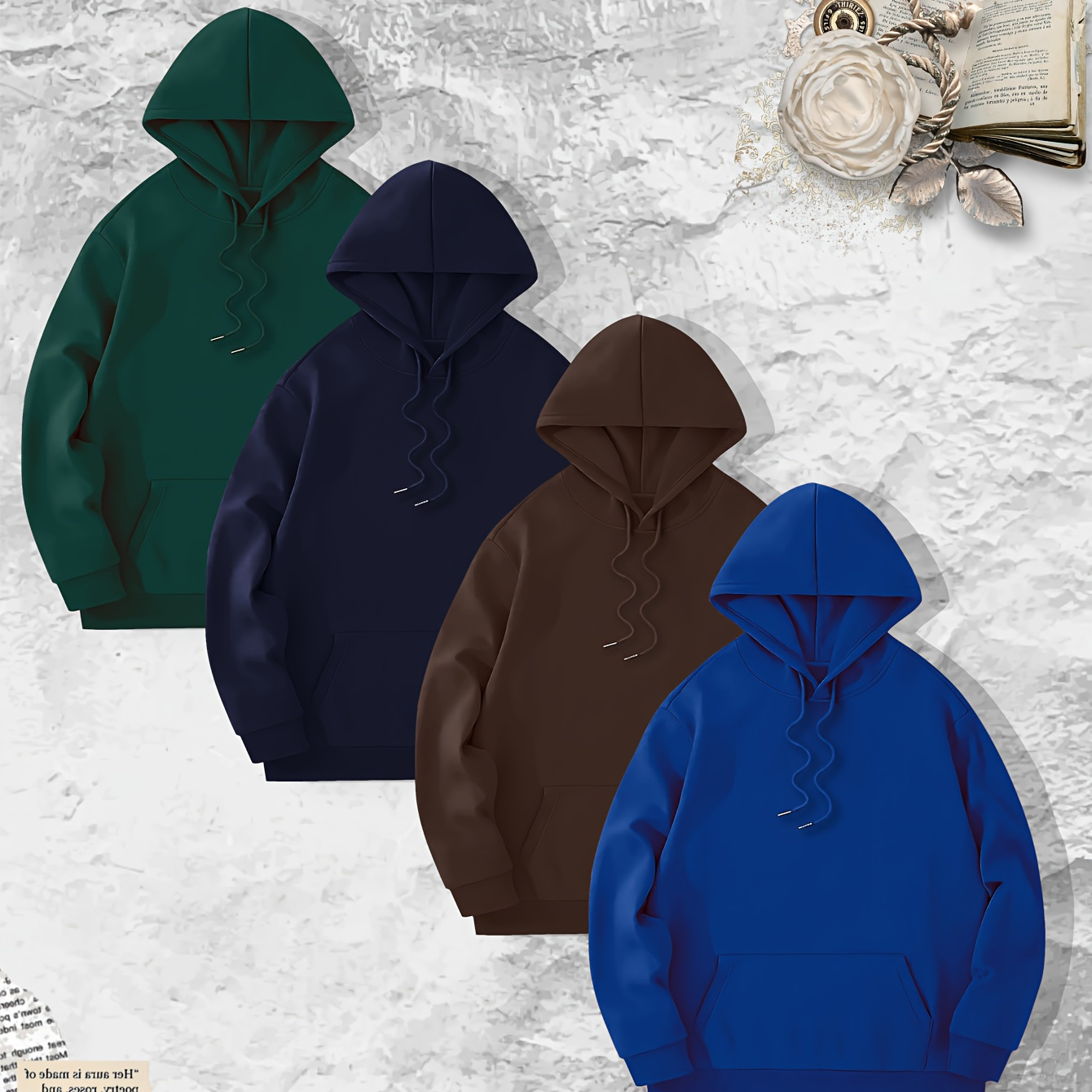 

4pcs Cool Hoodies Set For Men, Men's Casual Basic Solid Hooded Sweatshirt Streetwear For Winter Fall, As Gifts