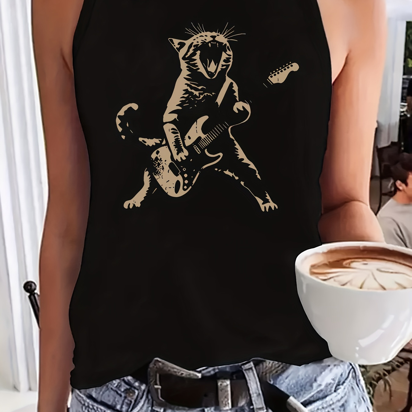 

Cat Graphic Print Tank Top, Sleeveless Casual Top For Summer & Spring, Women's Clothing