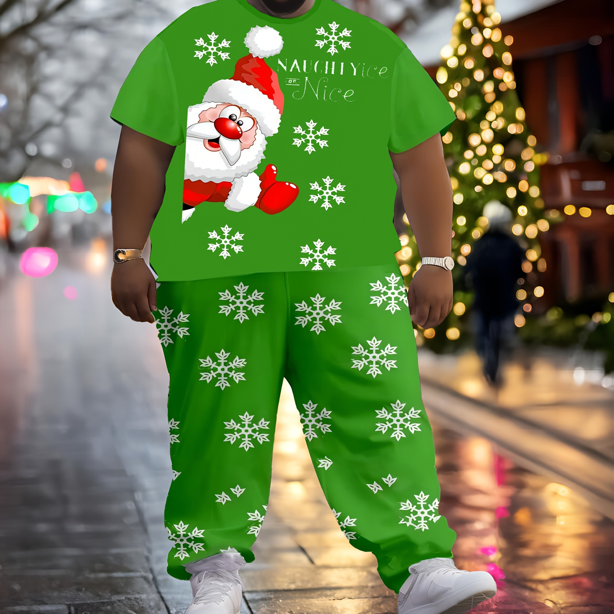 

Santa Claus Pattern Men's Short Sleeve T-shirt And Pants Set, Set, Tall And Slim, Christmas Autumn And Winter Bottoming Set, Suitable For Outing Activities, Party Dating, , Family, Lover