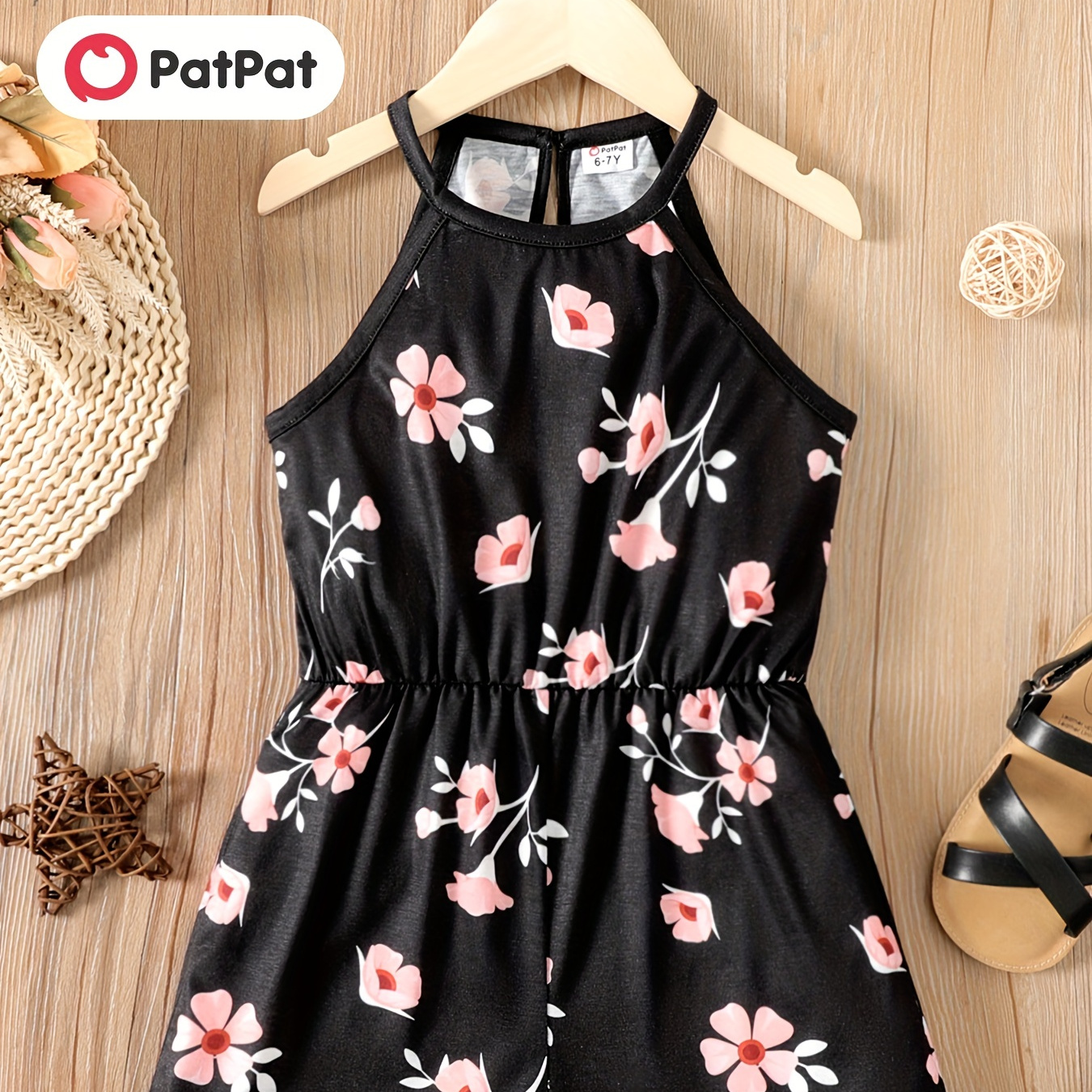 

Kid Girl Floral Print Halter Romper Jumpsuit Summer Short Outfit For Girls