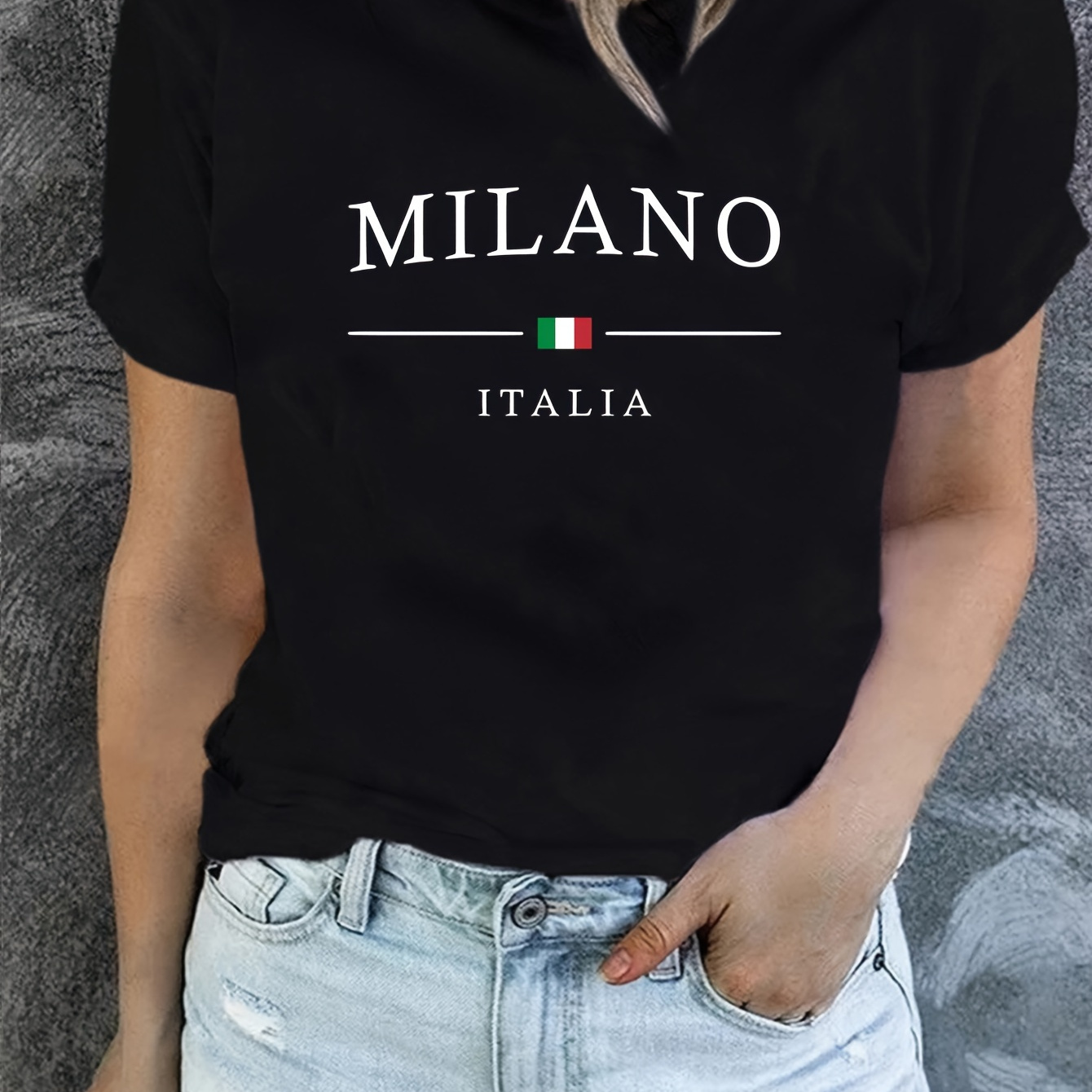 

Milano Italy Print T-shirt, Short Sleeve Crew Neck Casual Top For Summer & Spring, Women's Clothing