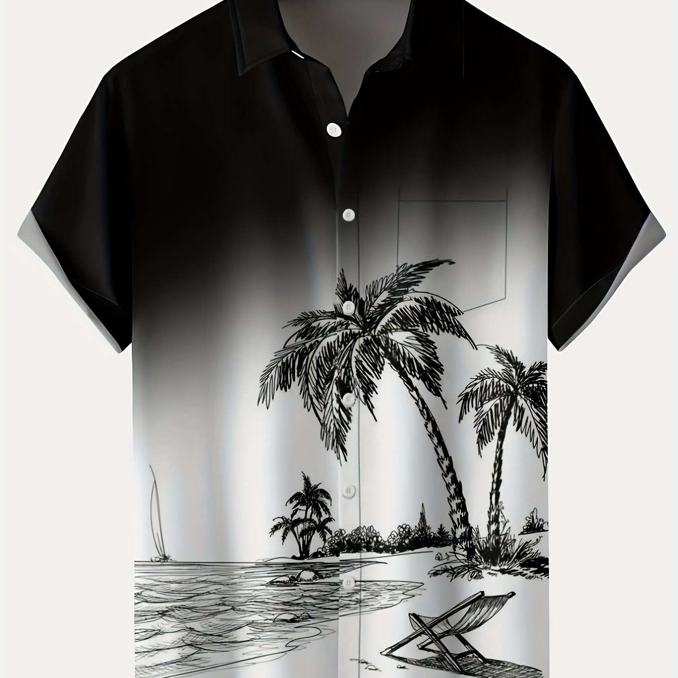 

Coconut Tree Hawaiian Print Men's Casual Short Sleeve Shirt, Men's Shirt For Summer Vacation Resort