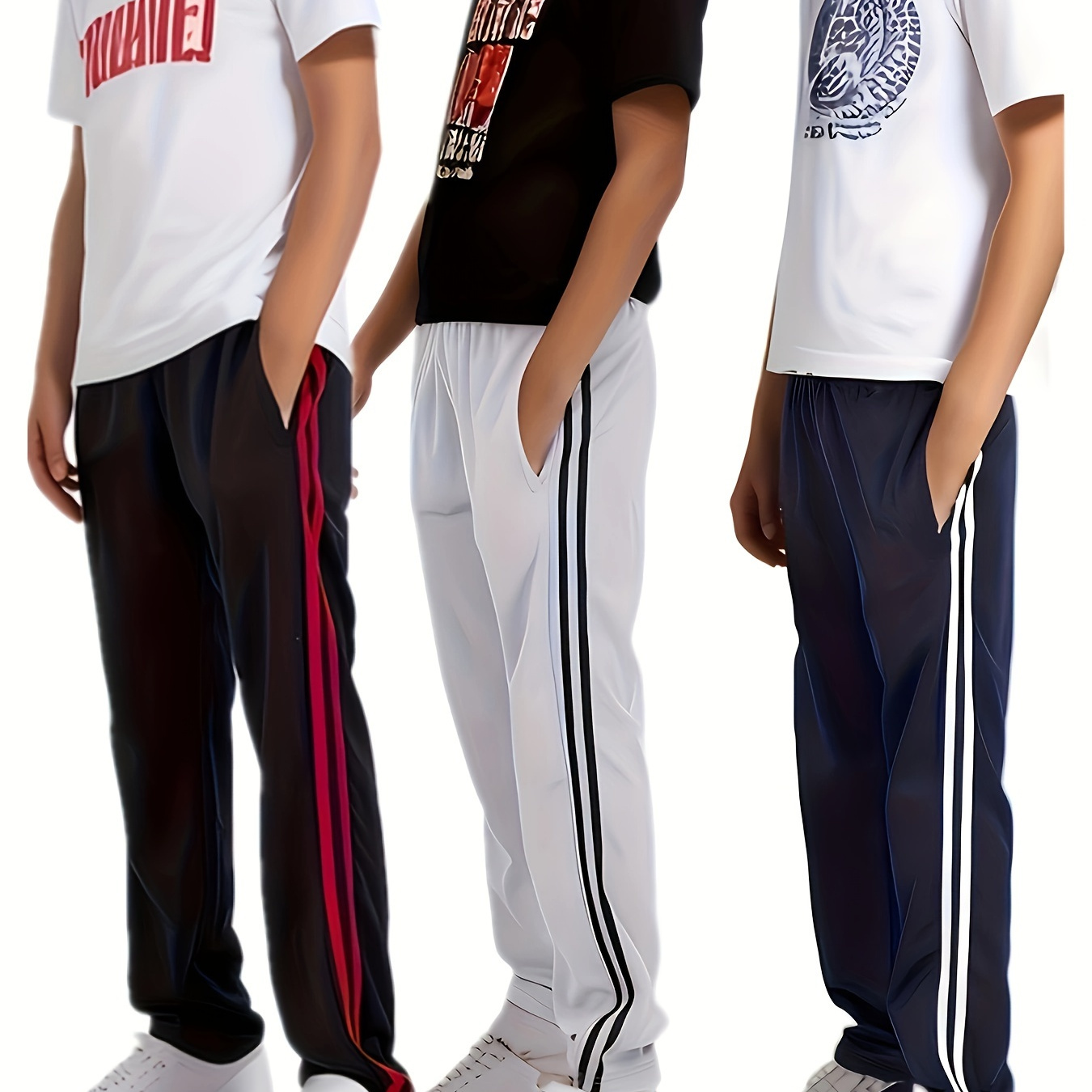 

3pcs, Striped Straight Pants Set For Boys, Casual Stylish Breathable Summer Trousers Stylish Gift Preppy Style