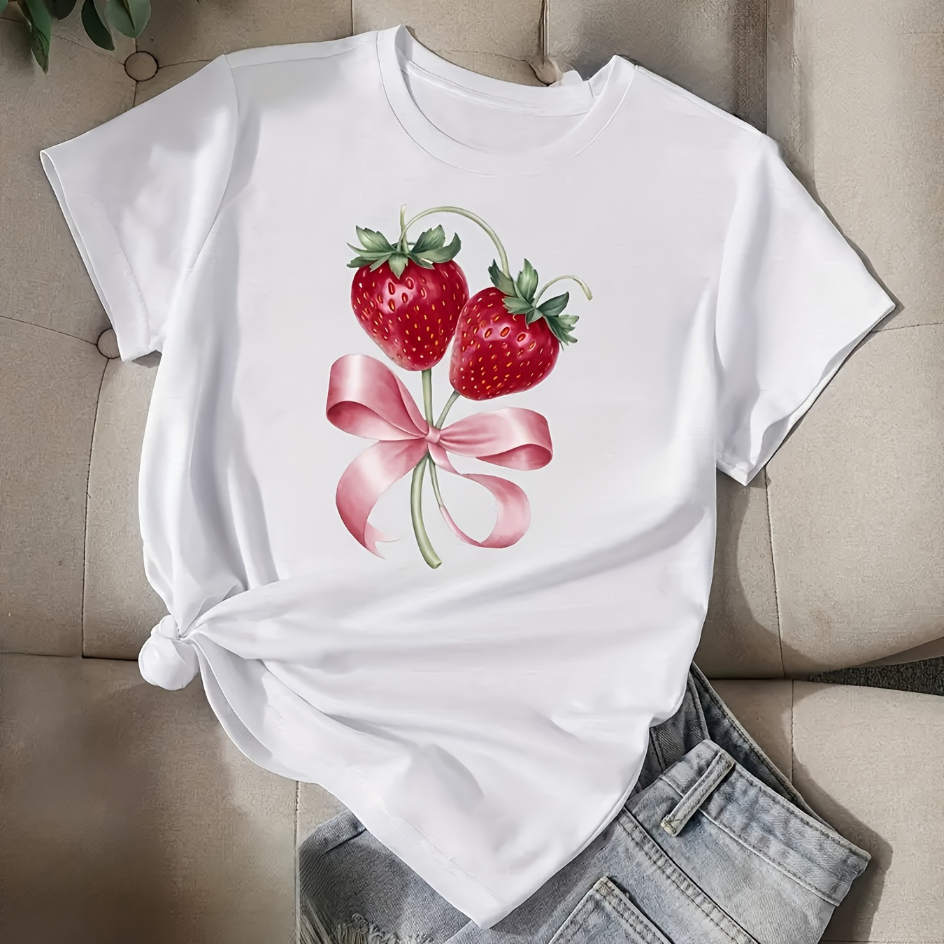 

Delight: Women's Casual T-shirt With Strawberry Design