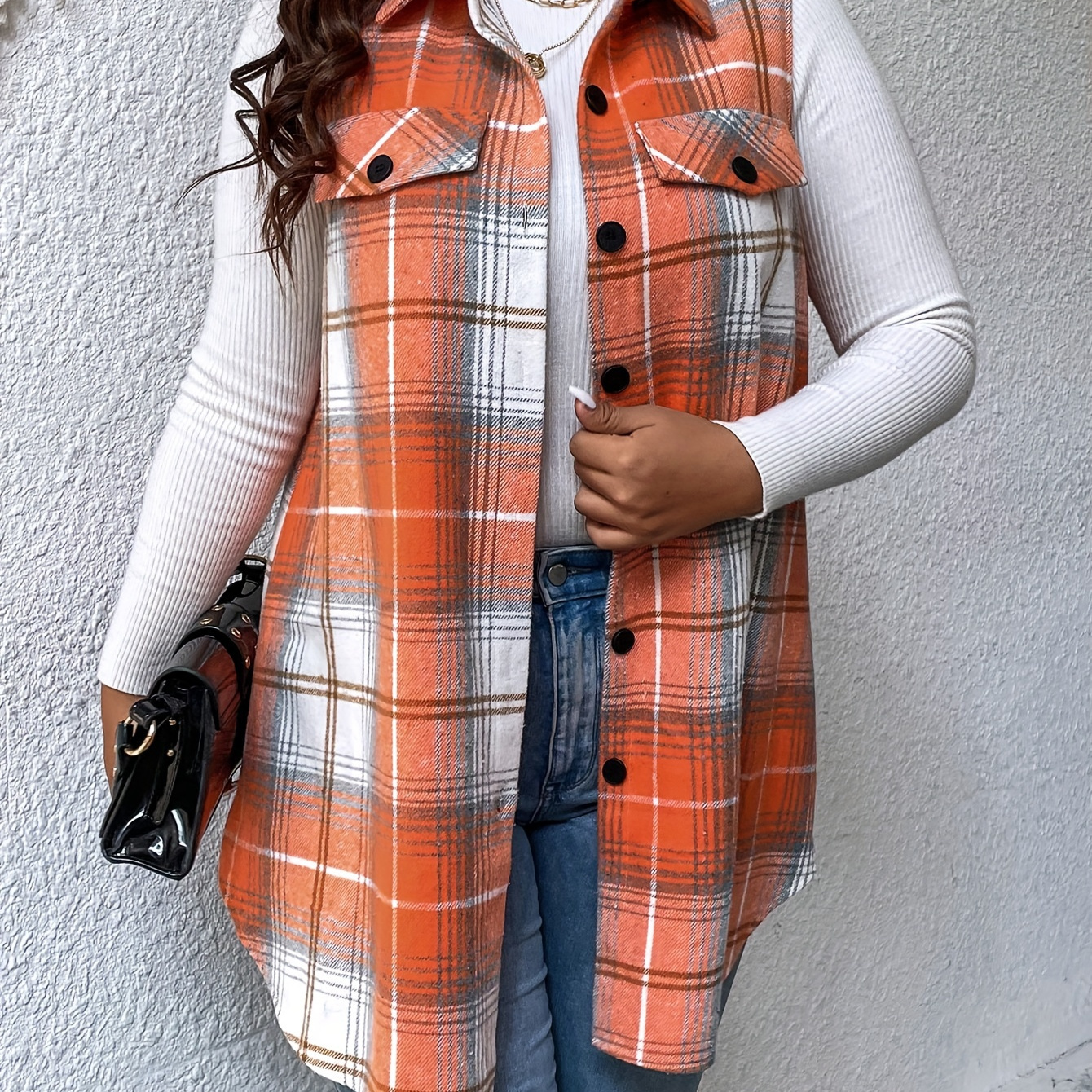 

Plus Size Pattern , Sleeveless Gilet For Fall & , Women's Plus Size Clothing