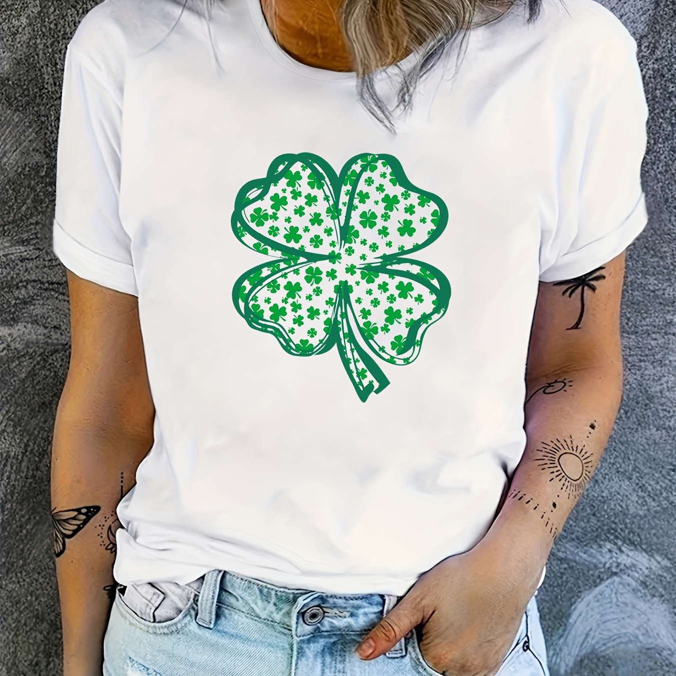 

St. Patrick's Day Graphic Print T-shirt, Short Sleeve Crew Neck Casual Top For Summer & Spring, Women's Clothing