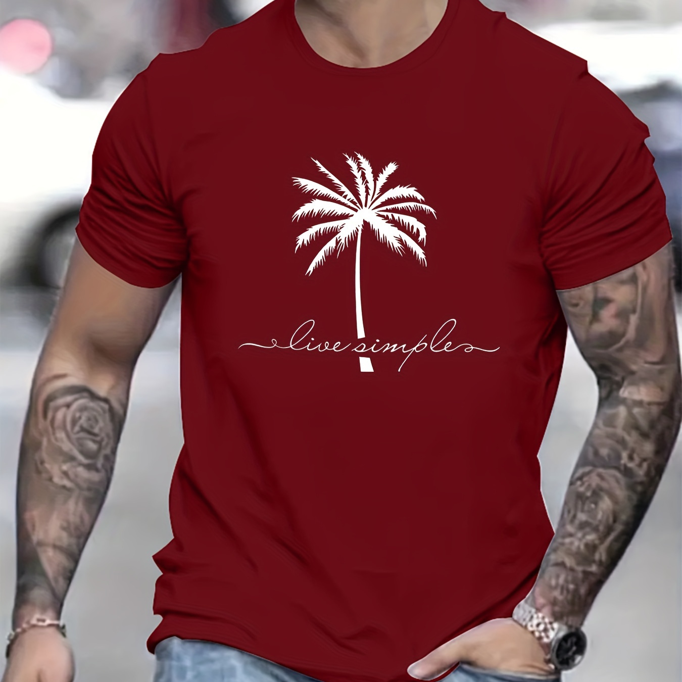 

Coconut Tree Pattern Print Men's Comfy Chic T-shirt, Graphic Tee Men's Summer Outdoor Clothes, Men's Clothing, Tops For Men, Gift For Men