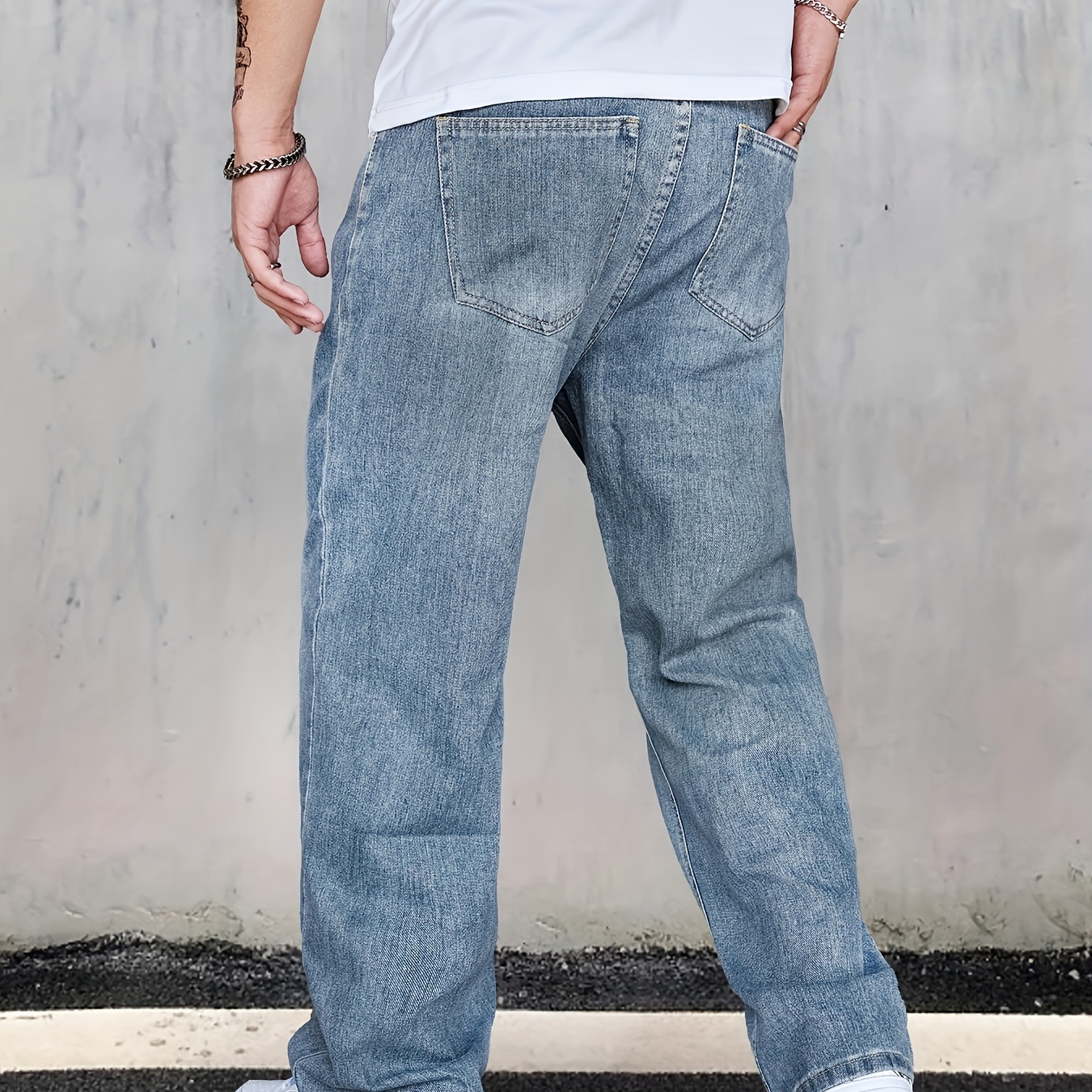 Men's Casual Loose Fit Jeans Street Style Retro Distressed - Temu