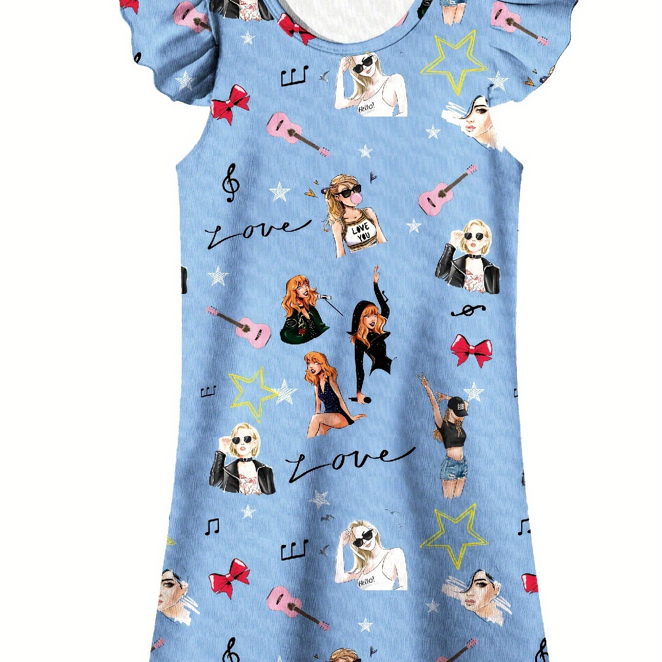 

Girl's Dress Animated Print Casual Dress - Comfortable, Suitable For Spring And Summer Seasons, Easy To Care For And Stretchy Fabric Suitable For Ages 4-12