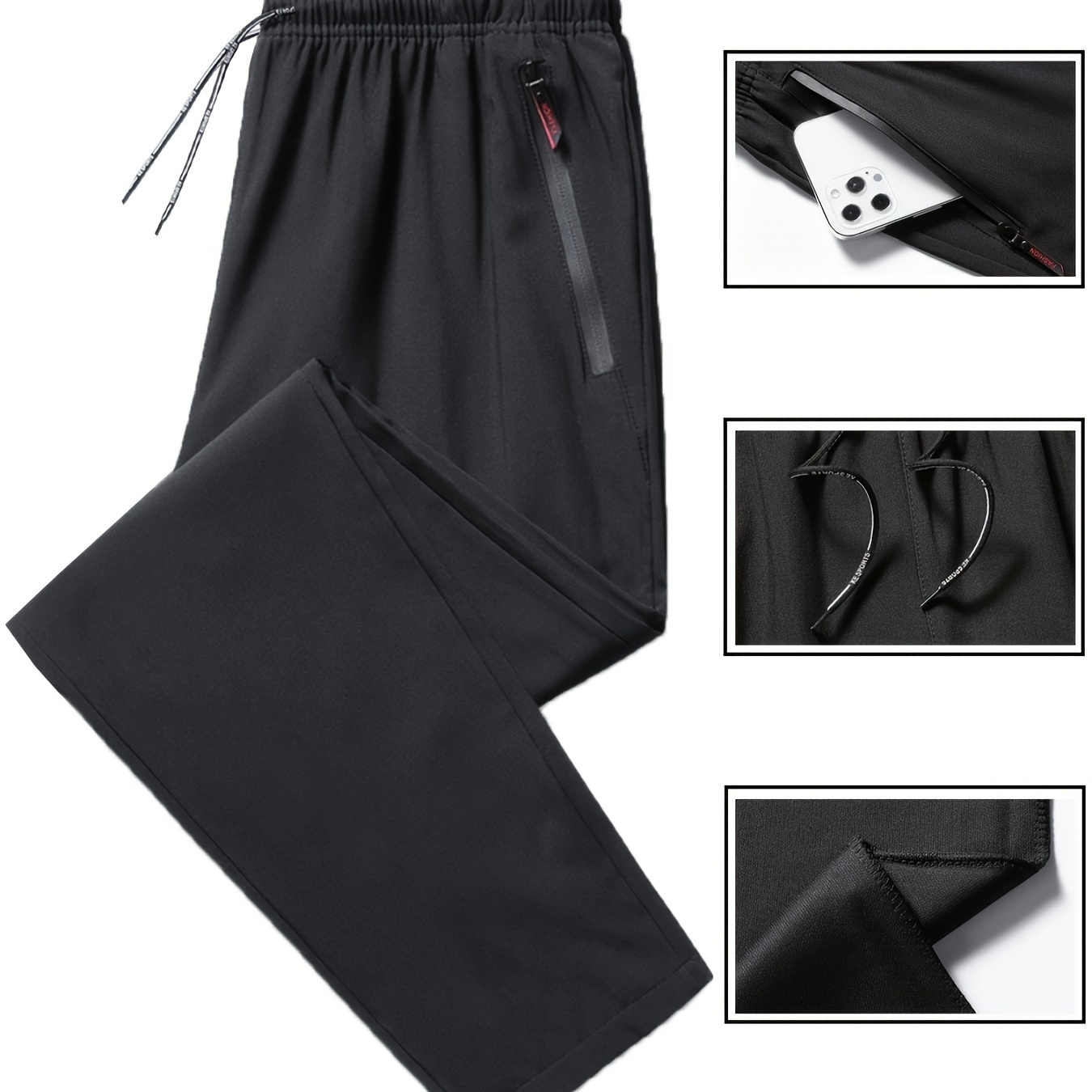 

Men's Casual Solid Color Joggers, Straight Leg Drawstring Regular Fit Long Sports Pants For Spring Autumn