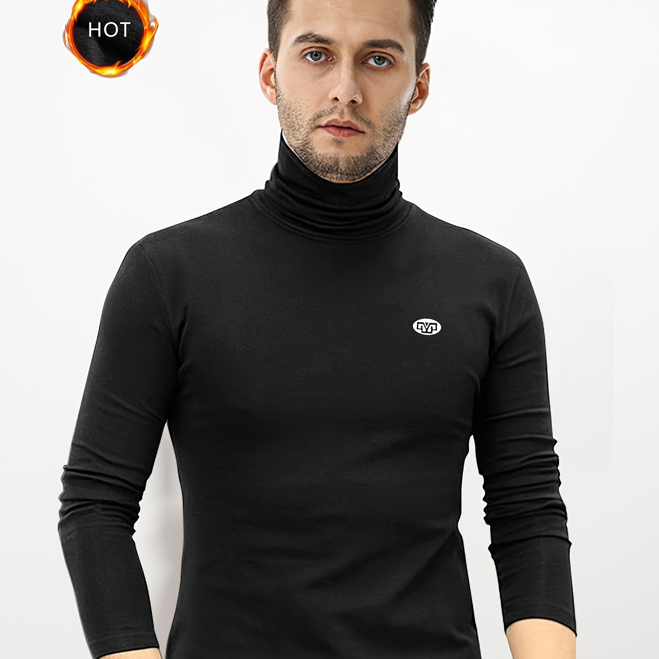 

Men's Casual Sports Turtleneck Fleece Top, Warm Thermal Top For Autumn Winter