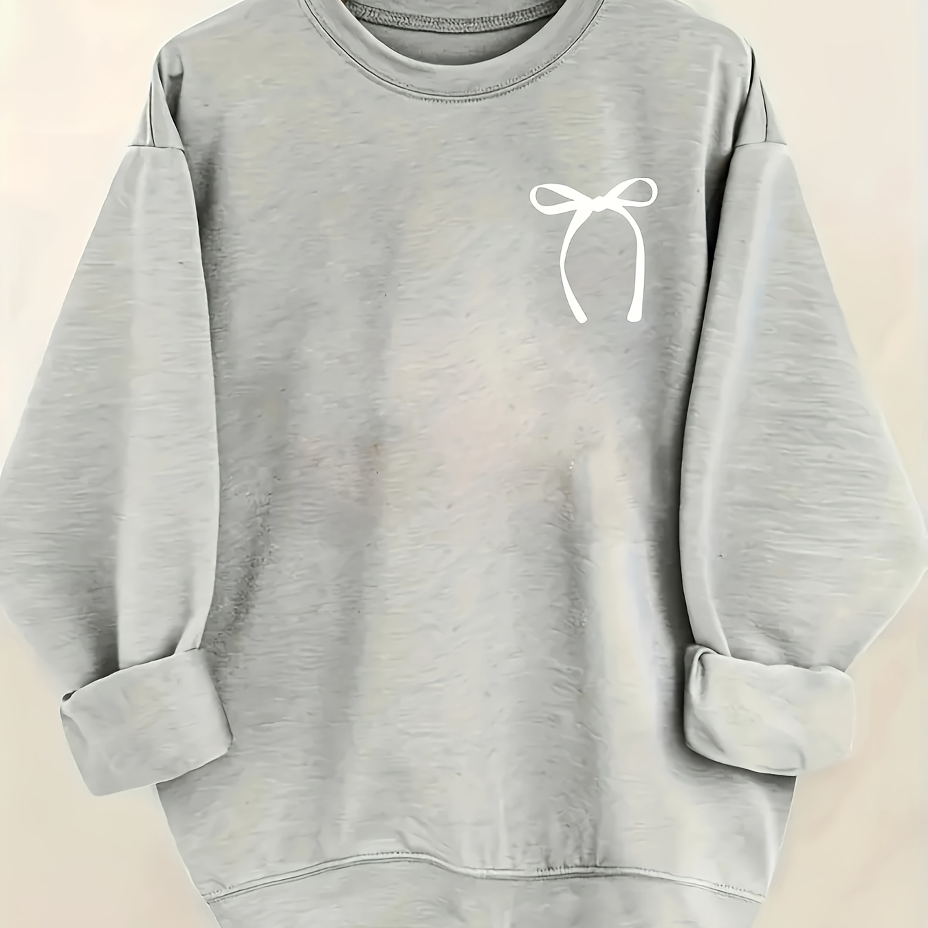 

Women's Casual Crew Neck Sweatshirt With Bow Print - Soft Cotton , Long Sleeve, Machine Washable