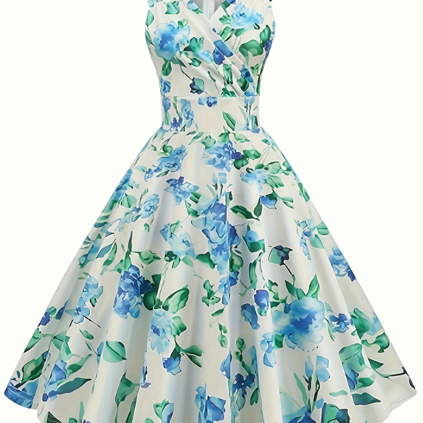 

Plus Size Floral Print Surplice Neck Tank Dress, Elegant Sleeveless Dress For Spring & Summer, Women's Plus Size Clothing