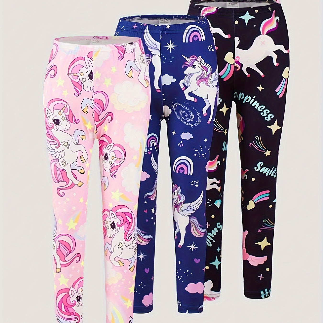 

Ensemble de leggings 3 pièces pour filles, extensibles et ajustés, avec motif licorne, pour le printemps et l'automne, comme cadeaux.